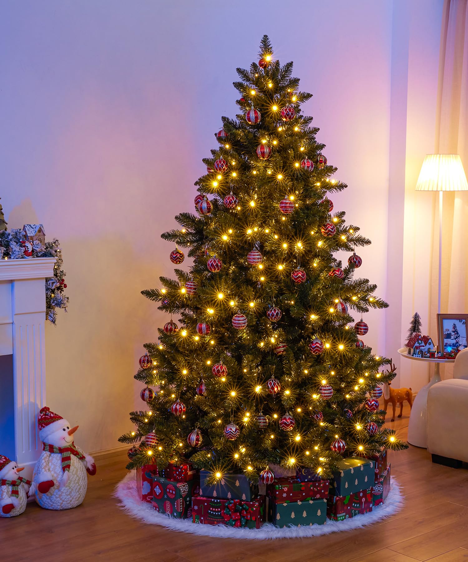 Yorbay Árbol de Navidad Artificial con iluminación LED: PVC Artificial con Soporte de Madera para decoración navideña, Ideal para Ambiente Festivo (210 cm)