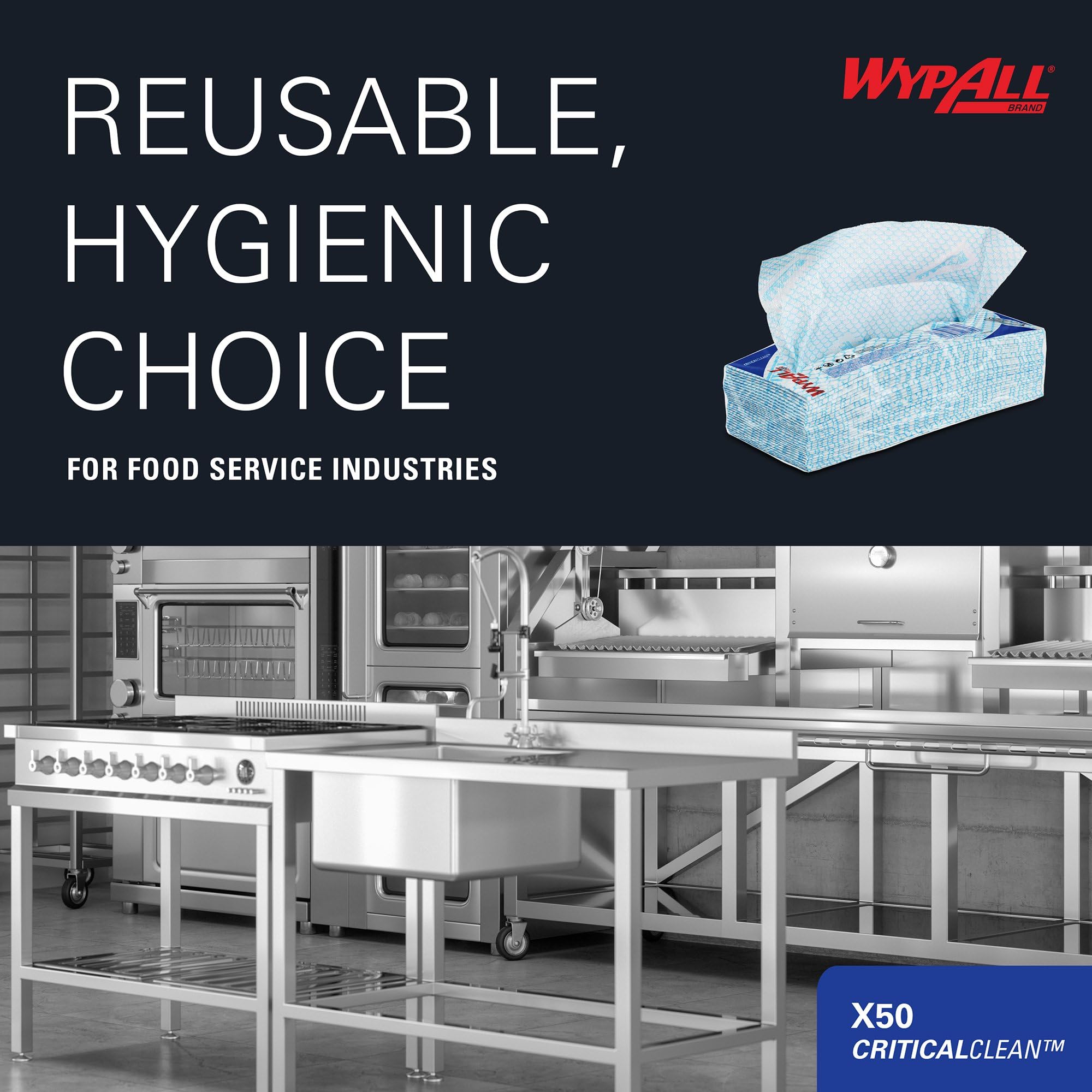 Paños de limpieza con código de color WypAll® X50 Critical Clean™ 7441 - Paños de limpieza azules - 6 paquetes x 50 paños con código de color (300 en total)