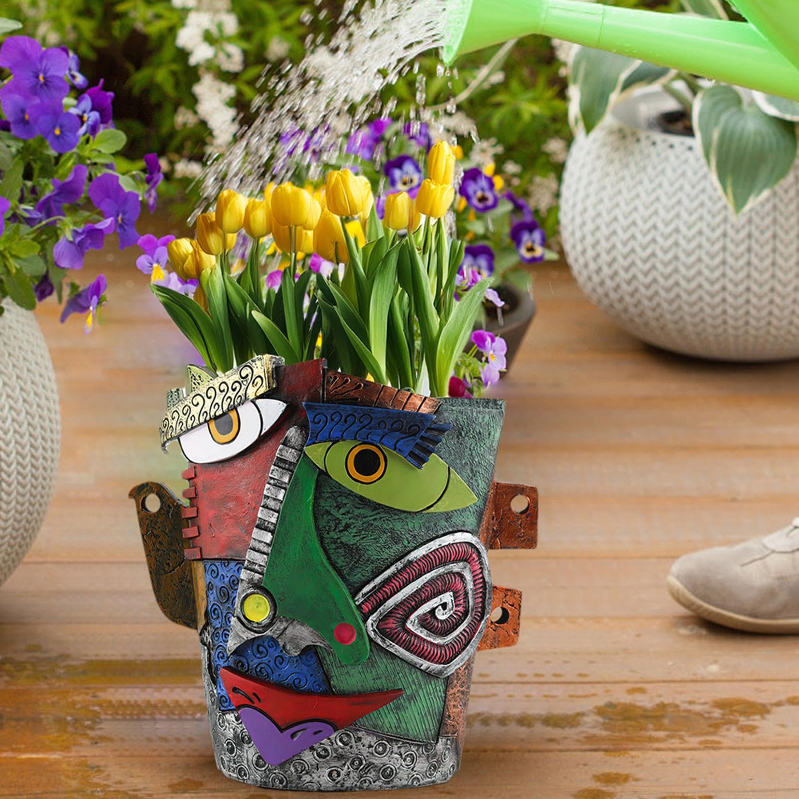 Vaso Da Fiori Con Viso Di Bellezza Astratto, Contenitore Per Piante In
