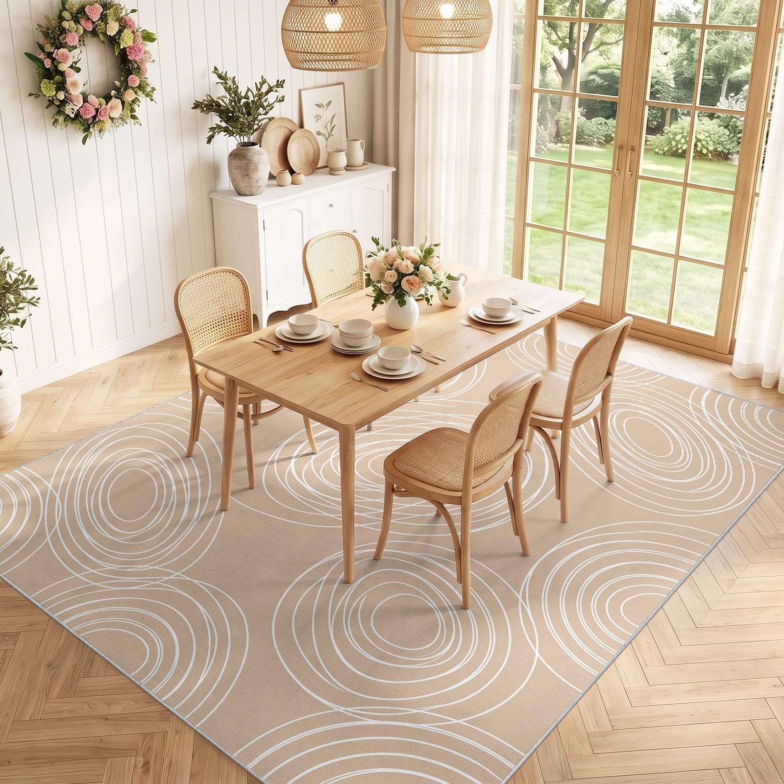 Douce Minimalismo Nordic - Tappeto per soggiorno, camera da letto, 80 x 150 cm | Tappeto interno lavabile a pelo corto, cerchi morbidi e linee, per camera da letto fußmatte, facile da pulire e antiscivolo