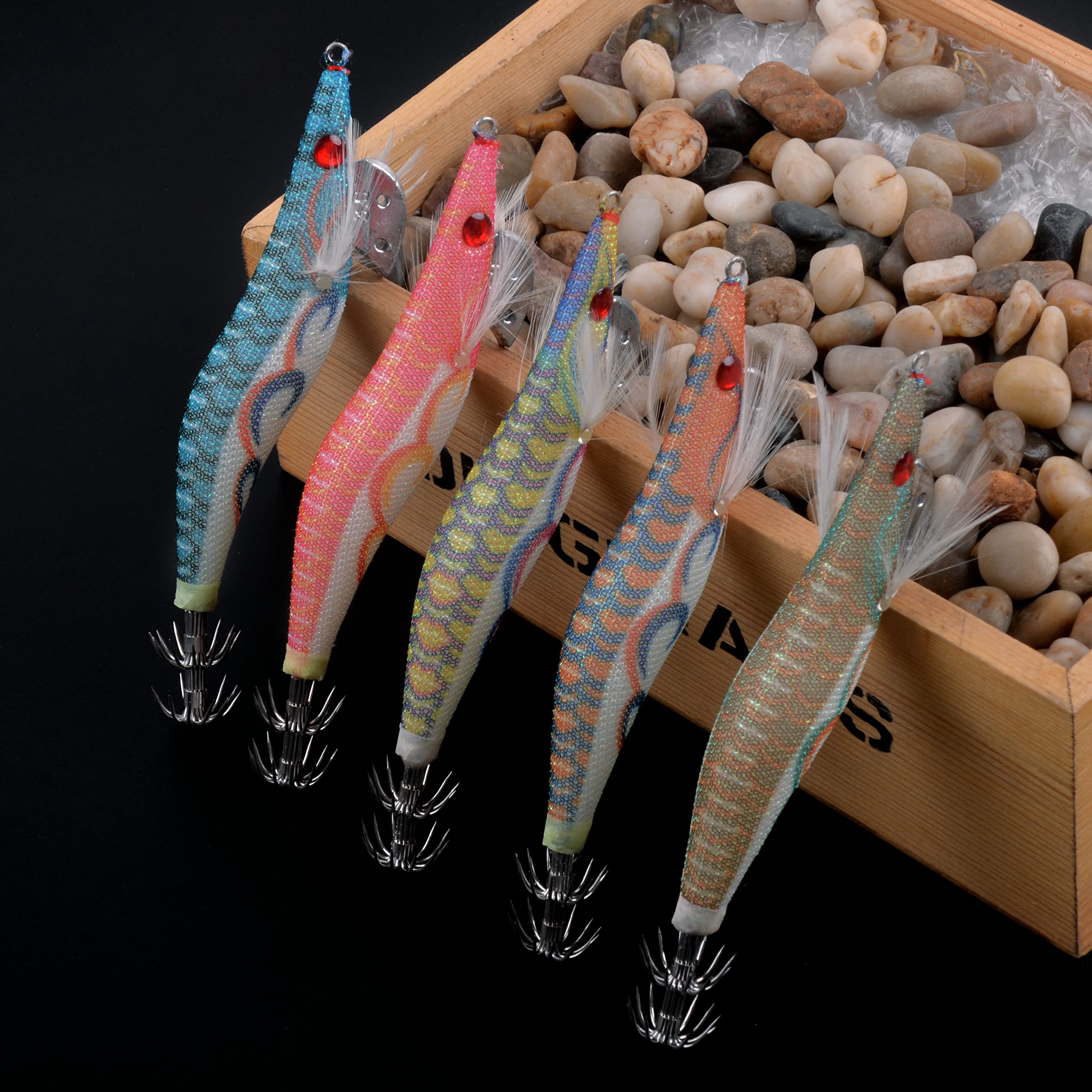 OROOTL Squid Jig - Cebo de pesca para pesca de camarones para pesca de tihtenfish, cebo artificial luminoso, anzuelo de pesca de agua salada
