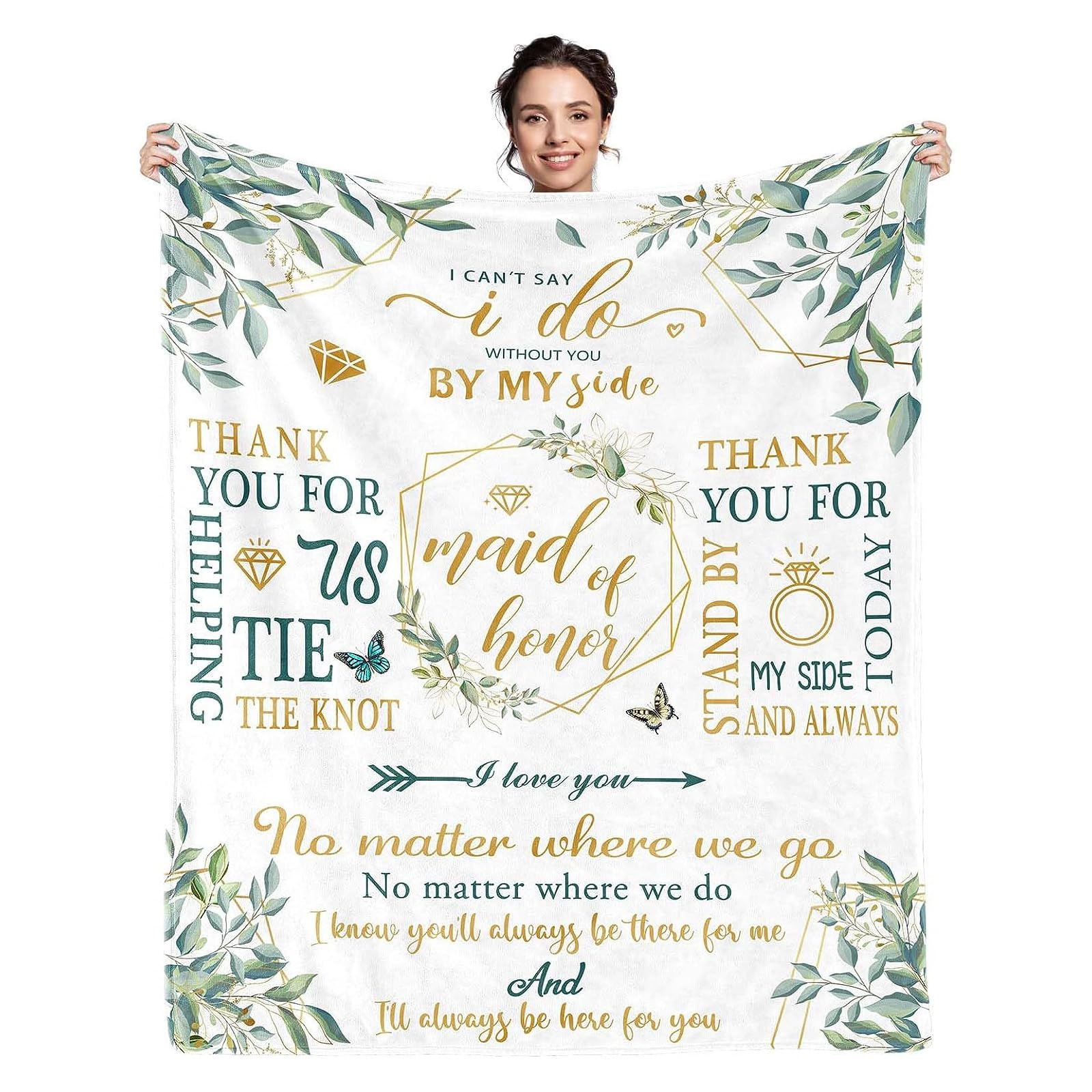 Maid of Honor Gifts Blanket Bridesmaid Gifts Maid of Honor Proposal Gifts Personalised Blanket Bridesmaid Gifts for Wedding Day Bridesmaid Wedding Bachelorette Party Decoration Flannel Throw Blanket