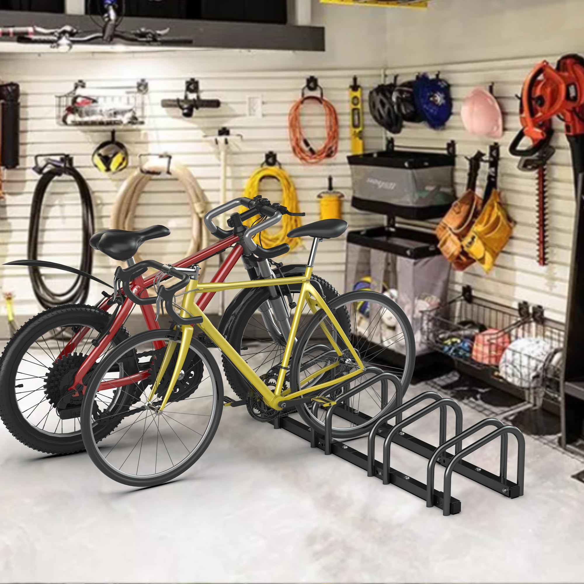 Ultrawall Bike Storage Rack for Garage, 4 Bikes Floor Bike Stand, Bicycle Parking Holder Stand for Indoor/Outdoor, Fit 22-28" Wheel Tire Width 2.1"