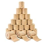 [24 Pack 2 x5 Yards] Carbou Self Adhesive Bandages Pre Wrap, Athletic Elastic Cohesive Bandage for Sports, Injuries, Treatments, and Recovery, First Aid Tape Vet Wrap for Cat, Dog