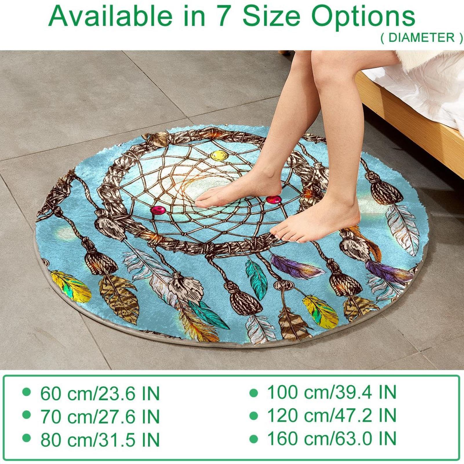 Flauschiger, weicher Teppich für Wohnzimmer, Schlafzimmer, Traumfänger, rutschfest, zottelig, waschbar, Teppich für Schlafzimmer, Spielbereich, Kinderzimmer, dekorativ, 80 cm