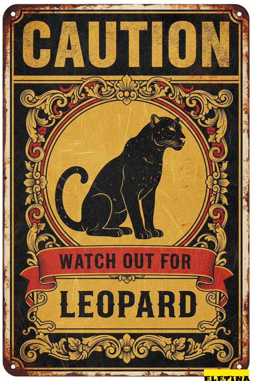 Tin Sign for Man Cave Caution Watch Out Leopard You Have Been Warned Aluminum Metal Tin S Door Warning Zoo Fence Gate Yard Home Wall Decor 8x12 Inch Private Property Decorative