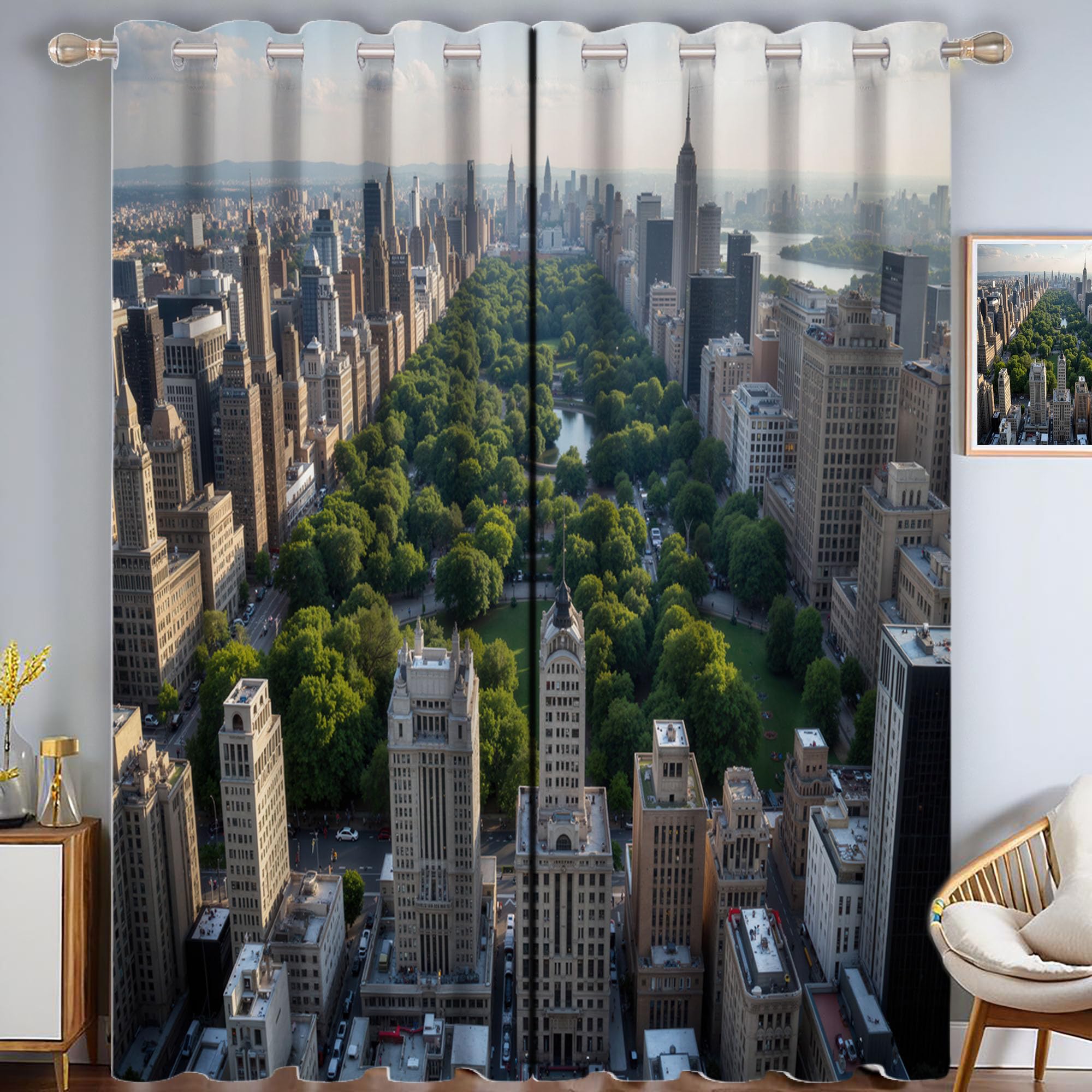 Gebäude Vorhänge, Städtische Naturlandschaft Vorhang Blickdicht Thermo Verdunkelungsvorhänge Mit Ösen - Grau Gardinen Wohnzimmer Schlafzimmer Fenster - H214 X B91.5 cm (2Er Pack)