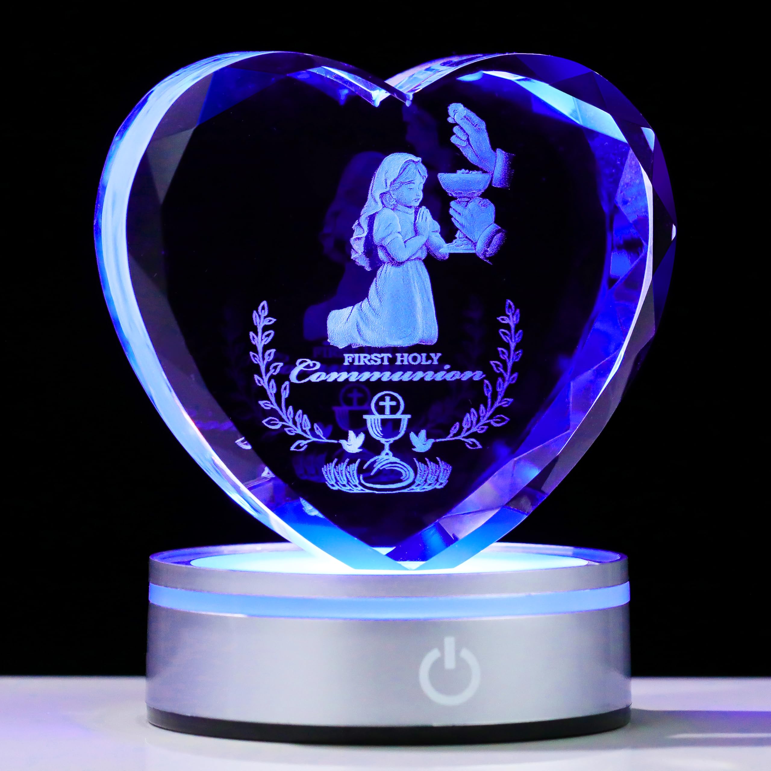 Qianwei First Communion Gifts for Girls, 3D Engraving Crystal Praying Girl Figurine First 1st Communion Veil Decoration, Baptism Gifts for Girls Catholic