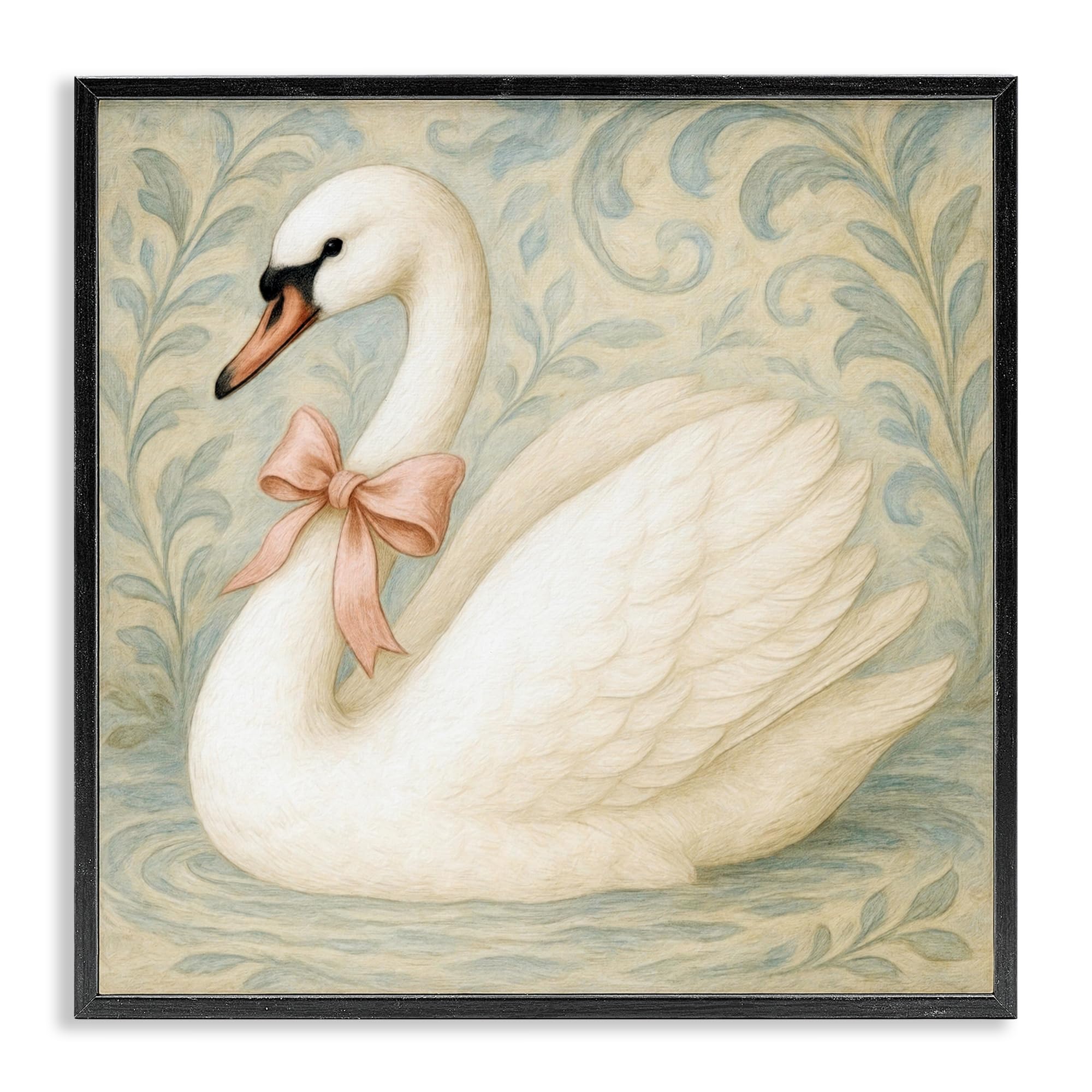 Stupell Industries 'Vintage Leaves Swan', Framed Giclee Art, Black, 17 x 17