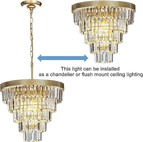 Miniatura 6 de ALOADECOR 4 luces de 16 pulgadas en forma de cono glamoroso de 5 niveles de cristal cerca del techo, luz dorada suave ajustable colgante lámpara