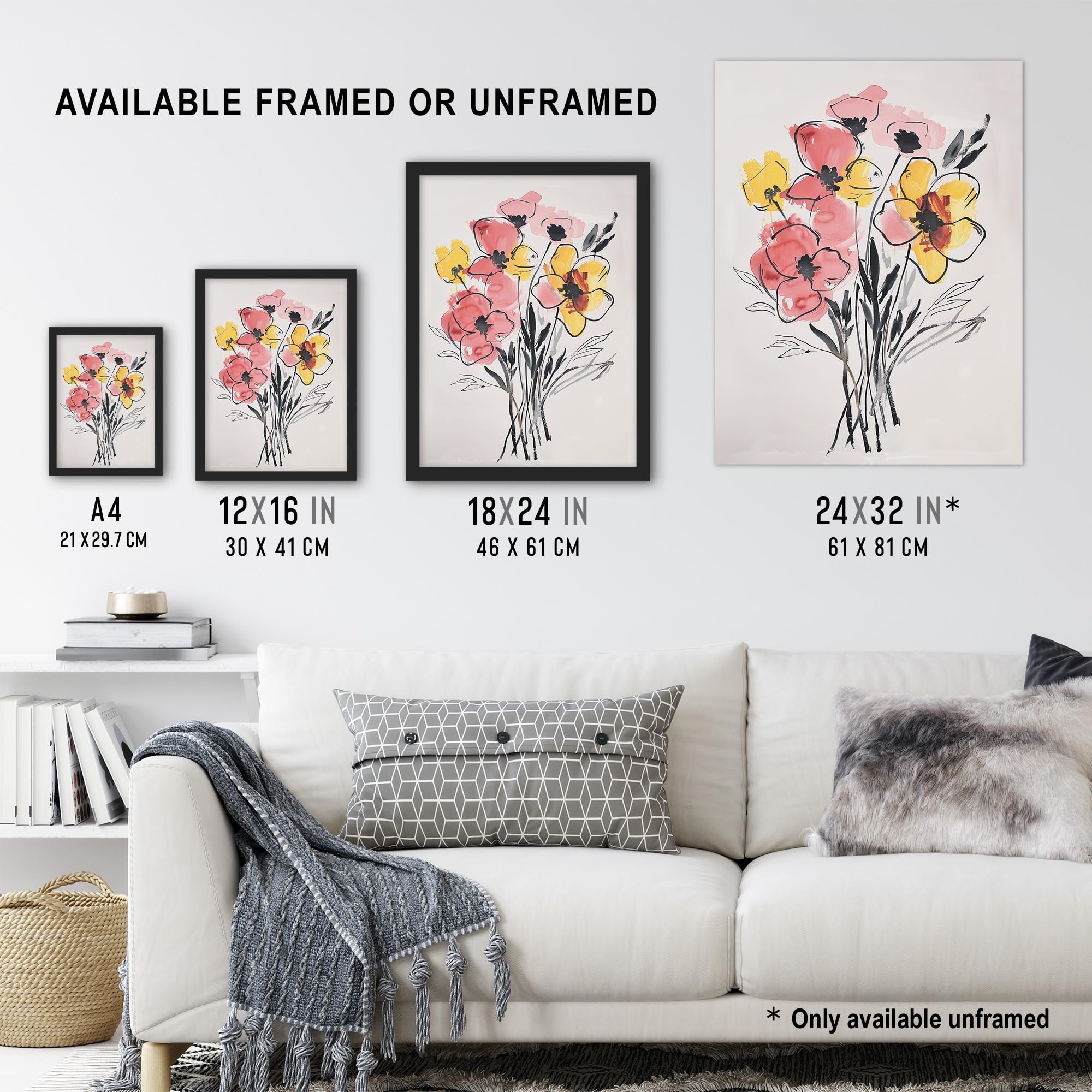 Artery8 Abstract Flower Bouquet Pastel Yellow Pink Floral Living Room Extra Large XL Wall Art Poster Print - Image 3