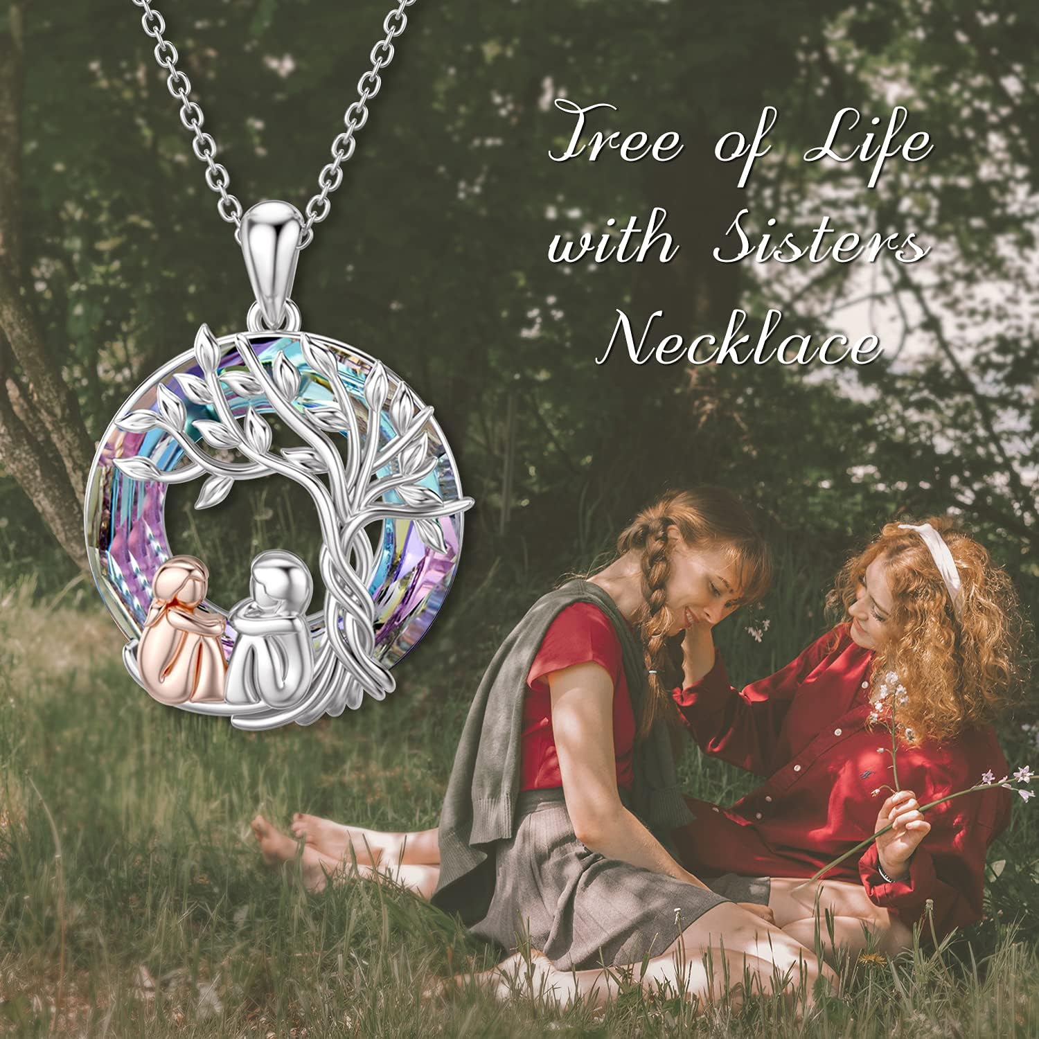 TOUPOP Sisters Gifts from Sister Tree of Life Necklace 925 Sterling Silver Sister Crystal Jewelry Birthday Valentines's Day Gifts for Women Friends Friendship - Image 5