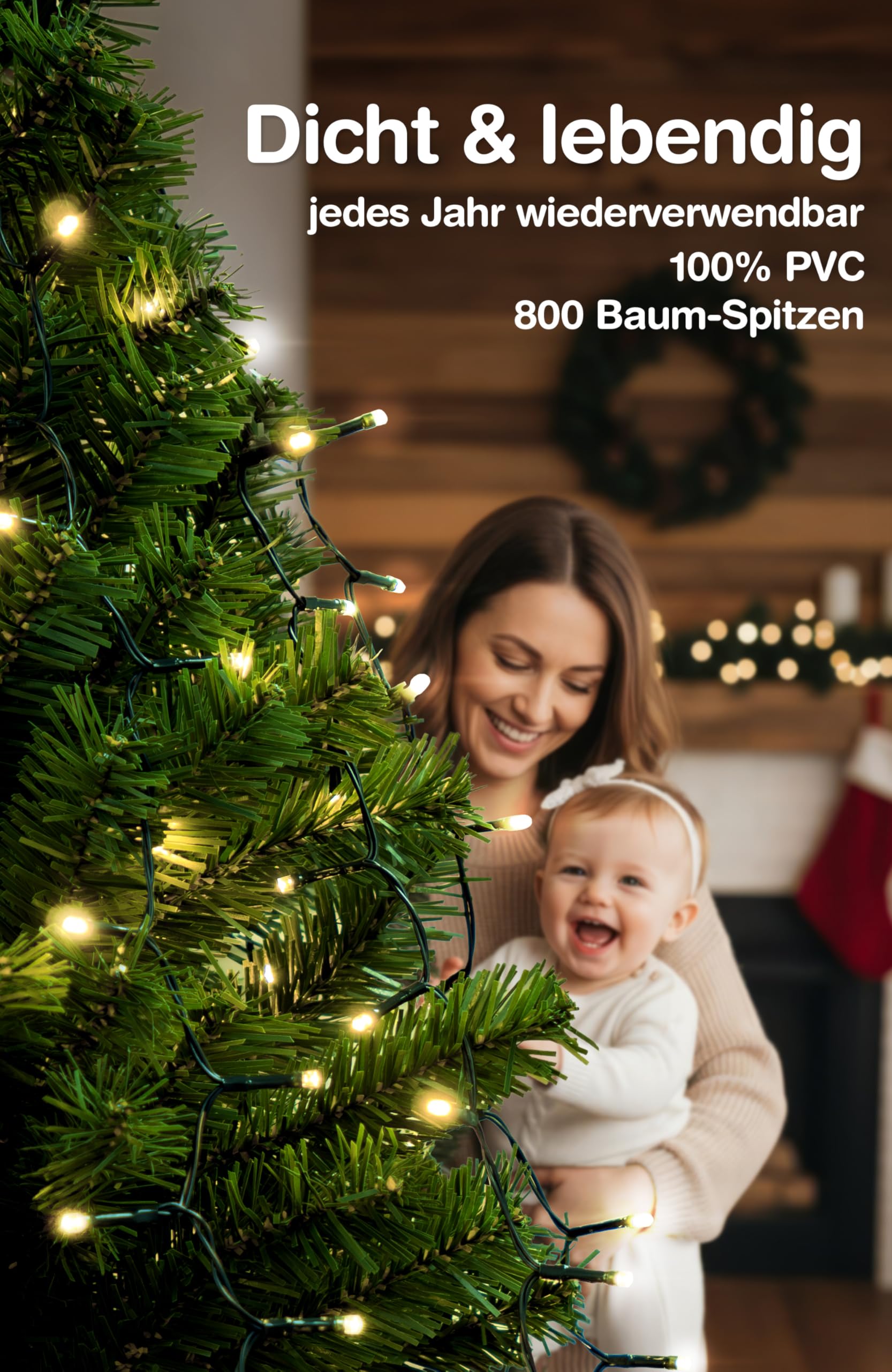 Menz Künstlicher Weihnachtsbaum 180 cm LED 2-in-1 Set, Tannenbaum Künstlich mit Lichterkette, Dichte PVC-Zweige, Stabiler Christbaum-Ständer, Einfach zu Montieren und Lagern
