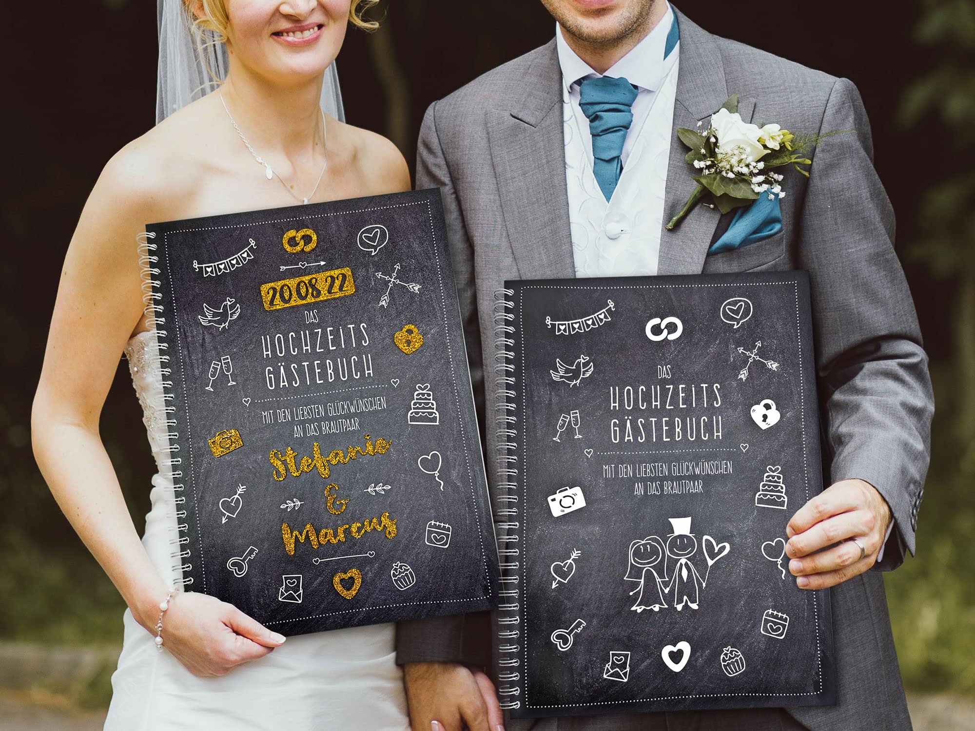 XXL Gästebuch Hochzeit -modern Art– Gästebuch zur Hochzeit mit lustigen Fragen im Innenteil zum Ausfüllen, langlebiges Hardcover Hochzeitsgästebuch Hochzeitsbuch mit 84 Seiten für 75+ Gäste