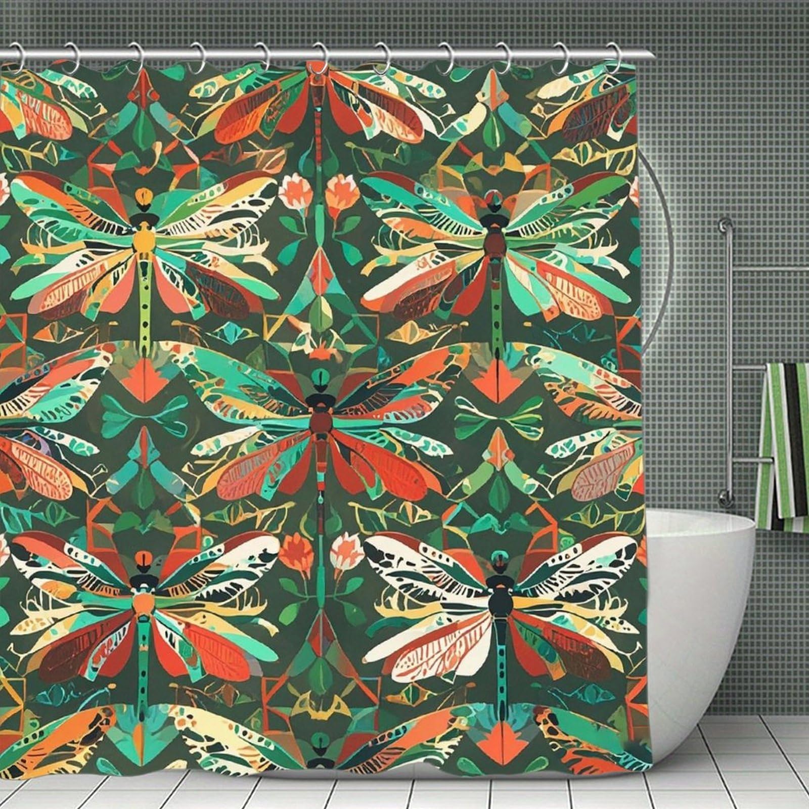 QMNLKH Dragonfly Shower Curtain with Hooks, Waterproof Bath Curtains for Bathroom, Lightweight Bath Curtains Liner for Hotel, Personalized Bath Curtain for Spa, 70.8 Inch