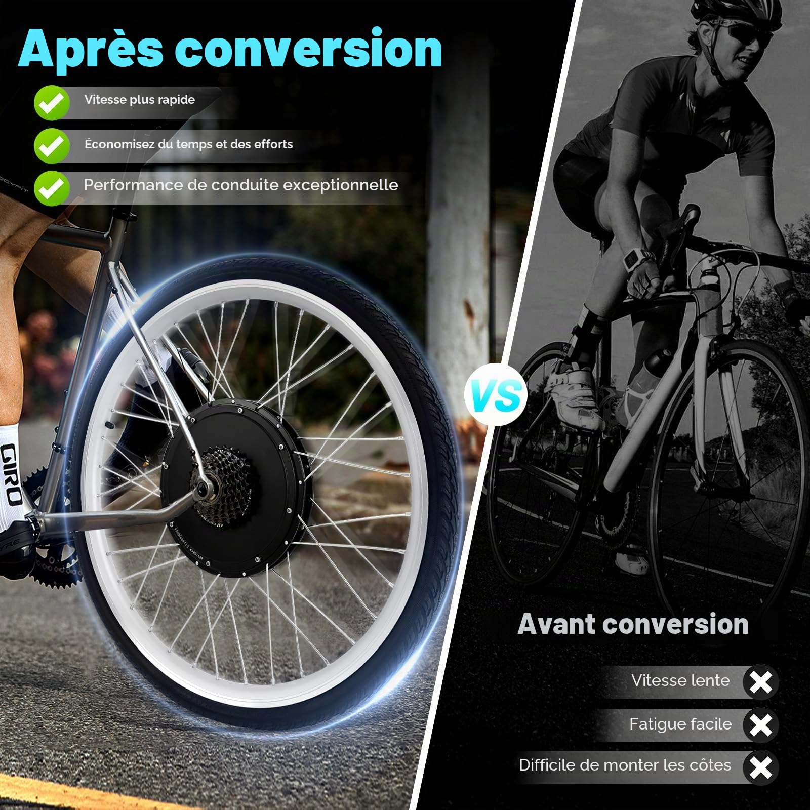 Kit de conversion de vélo électrique 26" 48 V 1000 W pour roue arrière, avec écran LCD, capteur PAS, frein à disque, contrôleur intégré, moteur moyeu sans balais