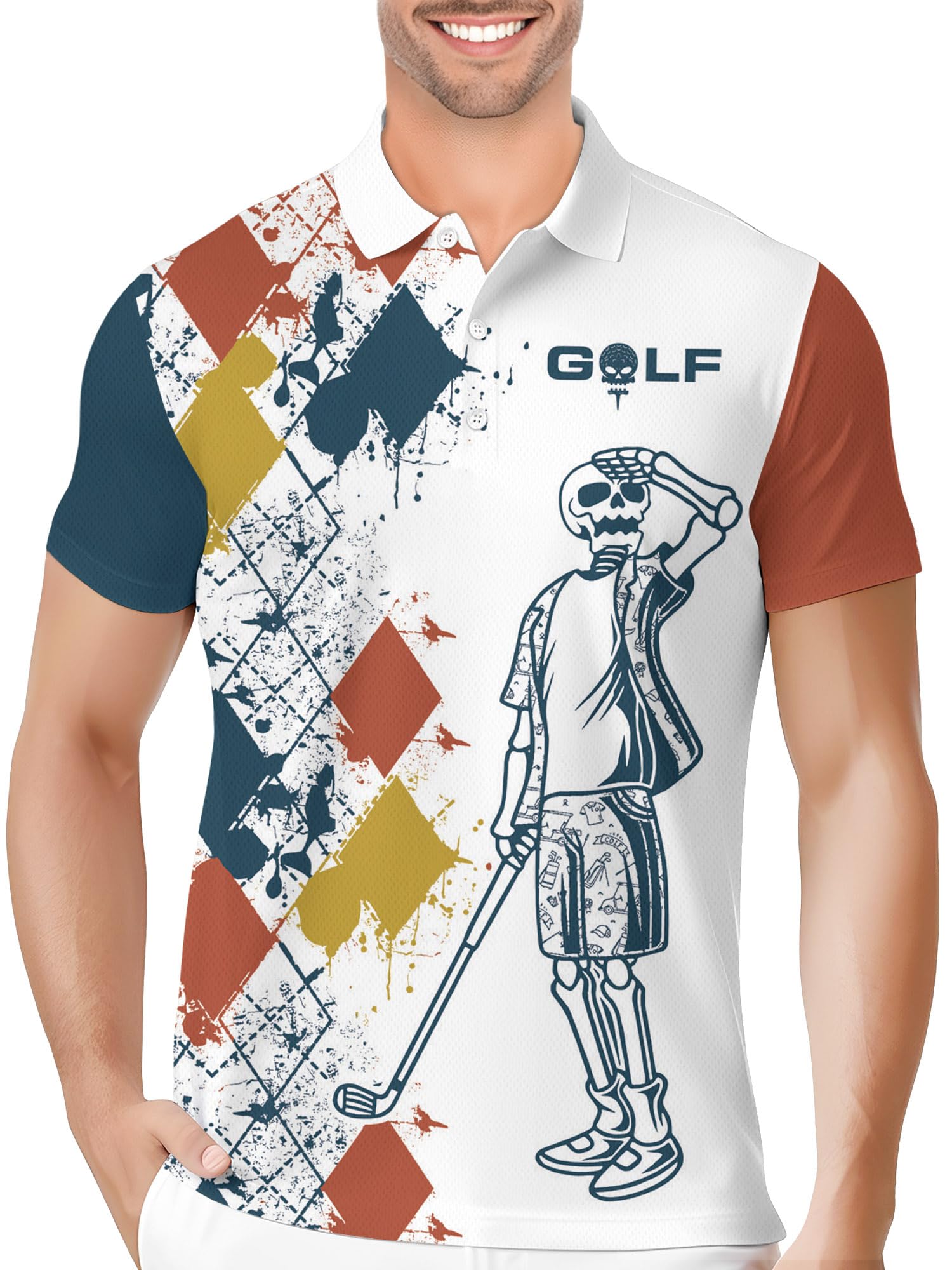 PAGYMOFunny Golf Shirts for Men Crazy Printed Pattern Colorful Wild Novelty Moisture Wicking Performance Mens Polo Shirt