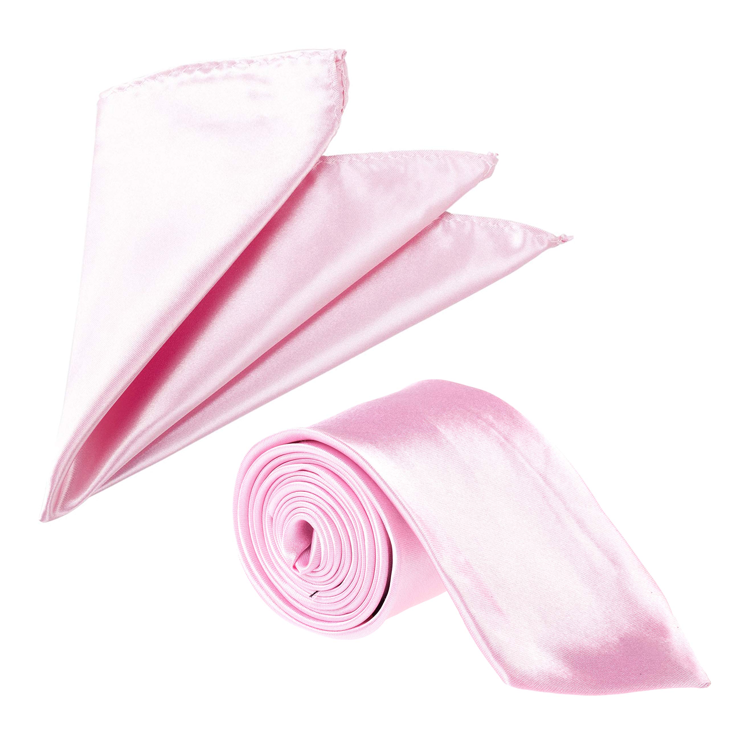 The Tie Company Men's Baby Pink The Tie Co™ Matching Suit Accessories Set - Wide 7.5Cm Plain Satin Tie + 28Cm Hanky Handkerchief (Baby Pink)