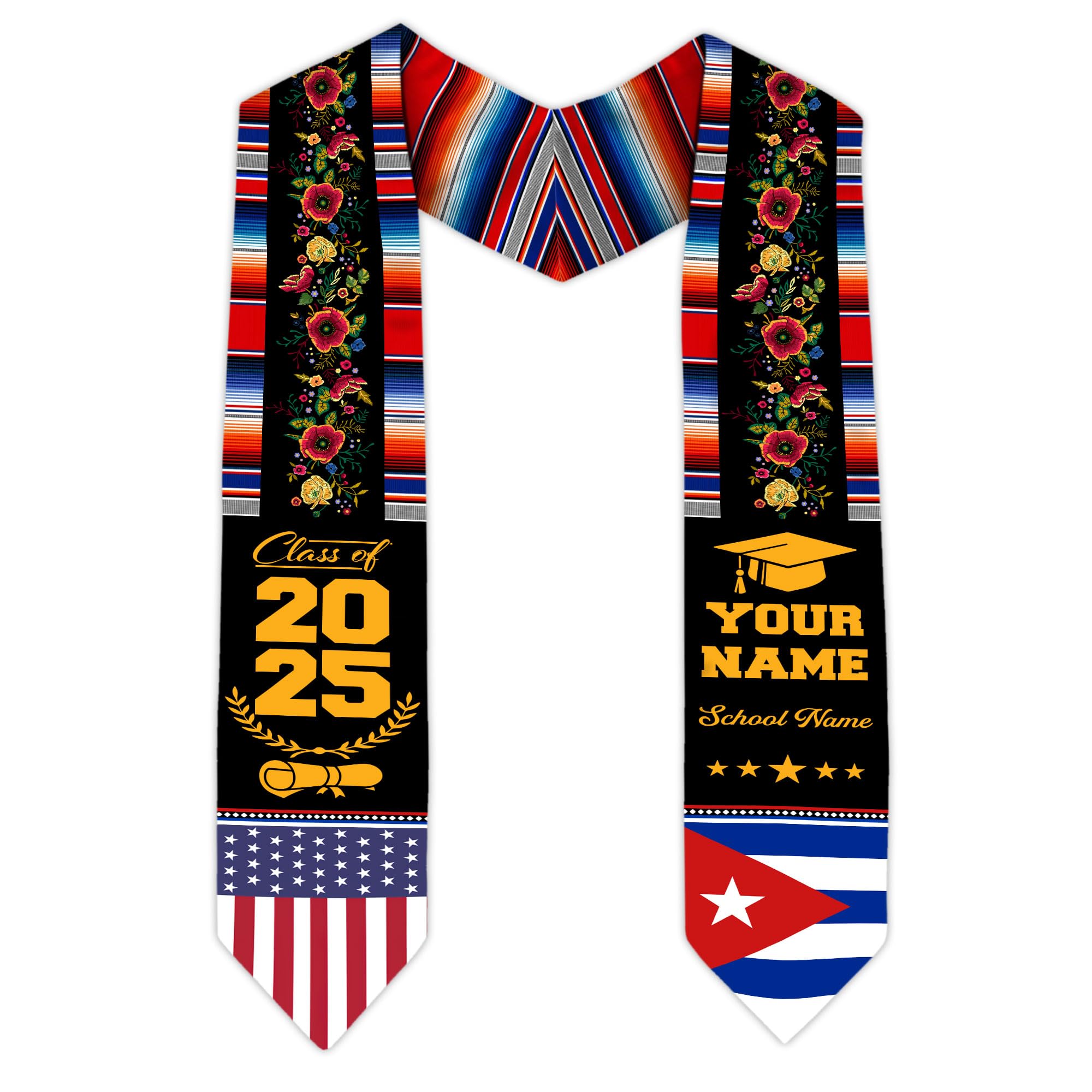 MonkeyVan Cubans Graduation Sash, Cuba Graduation Stole Custom, Personalized Cubans American Flag Graduation Sash 2025 Style 2