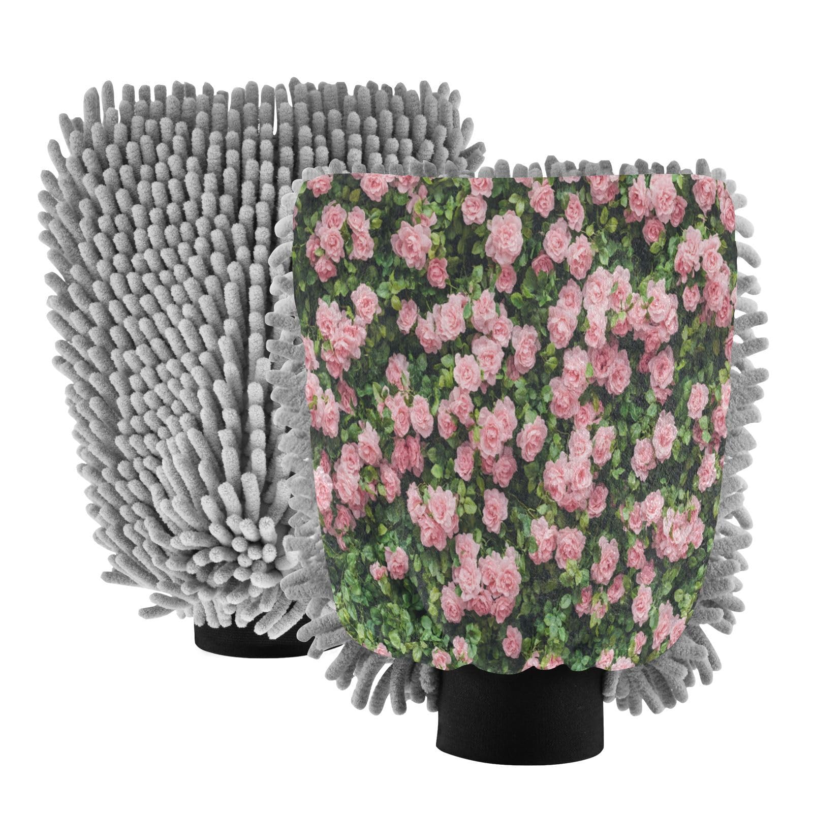STAYTOP Rose Car Wash Mitt Microfiber, 2Pcs Scratch Free Lint-Free, Premium Chenille Microfiber Mitt Car Wash Brush-M