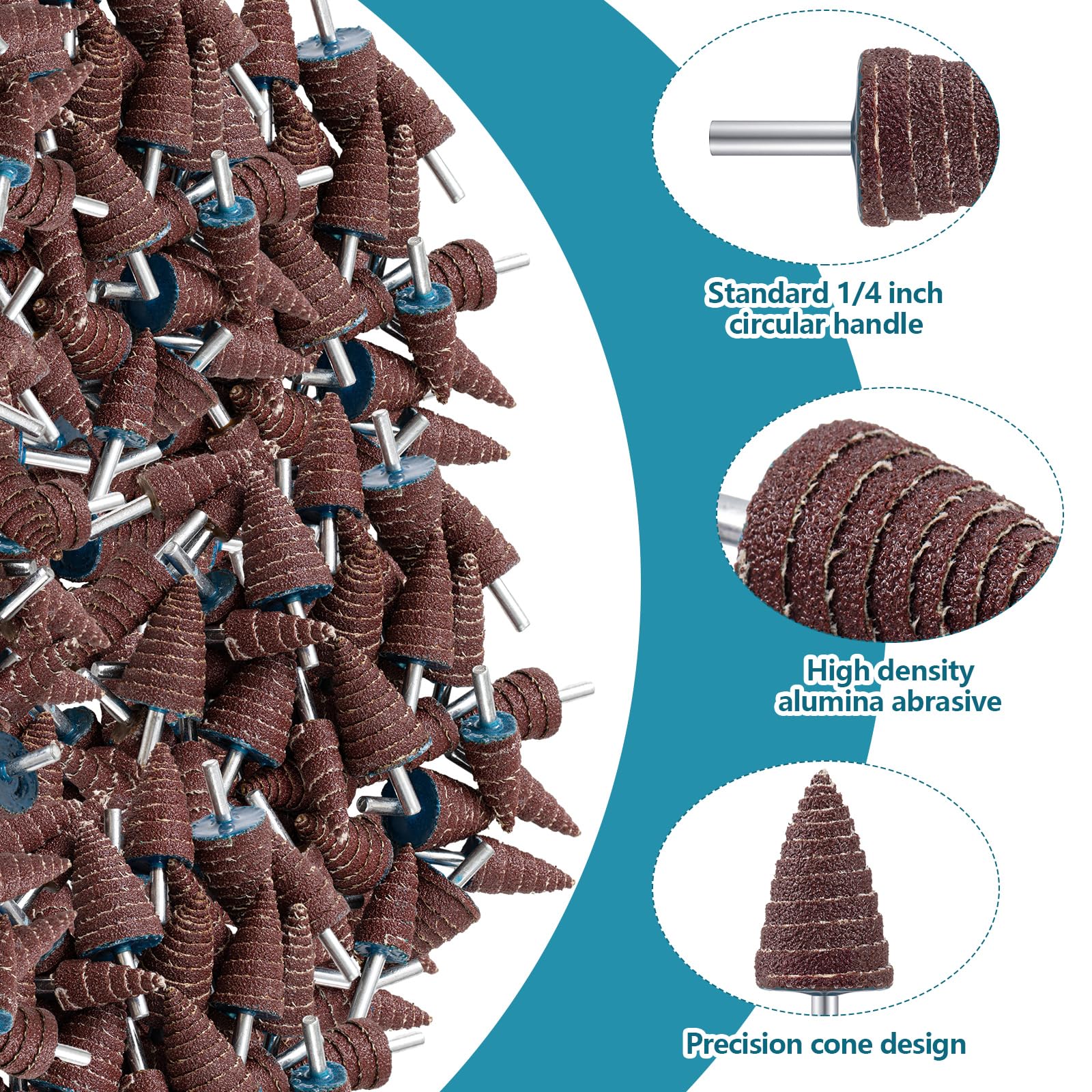 Yalikop 80 pezzi 1/4 "Shank 80 Grit Cone Shape Abrasive Abrasive Levigatura Bit 4 Dimensioni Flap Levigatura Mola Testa per Grinding Lucidatura Rimozione Ruggine Sbavatura