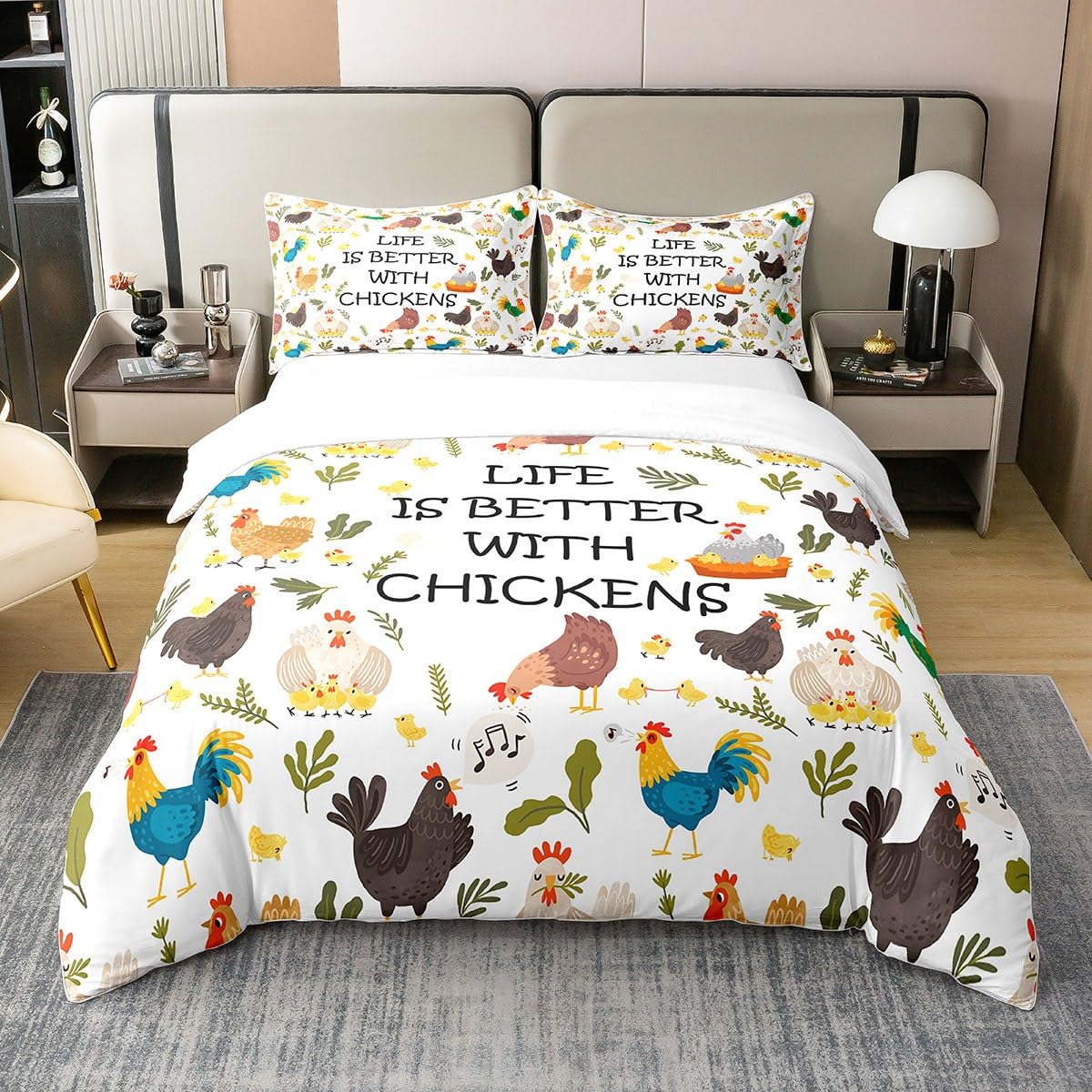 Housse de couette mignon chicken pour offrir un cocon de douceur naturelle aux enfants