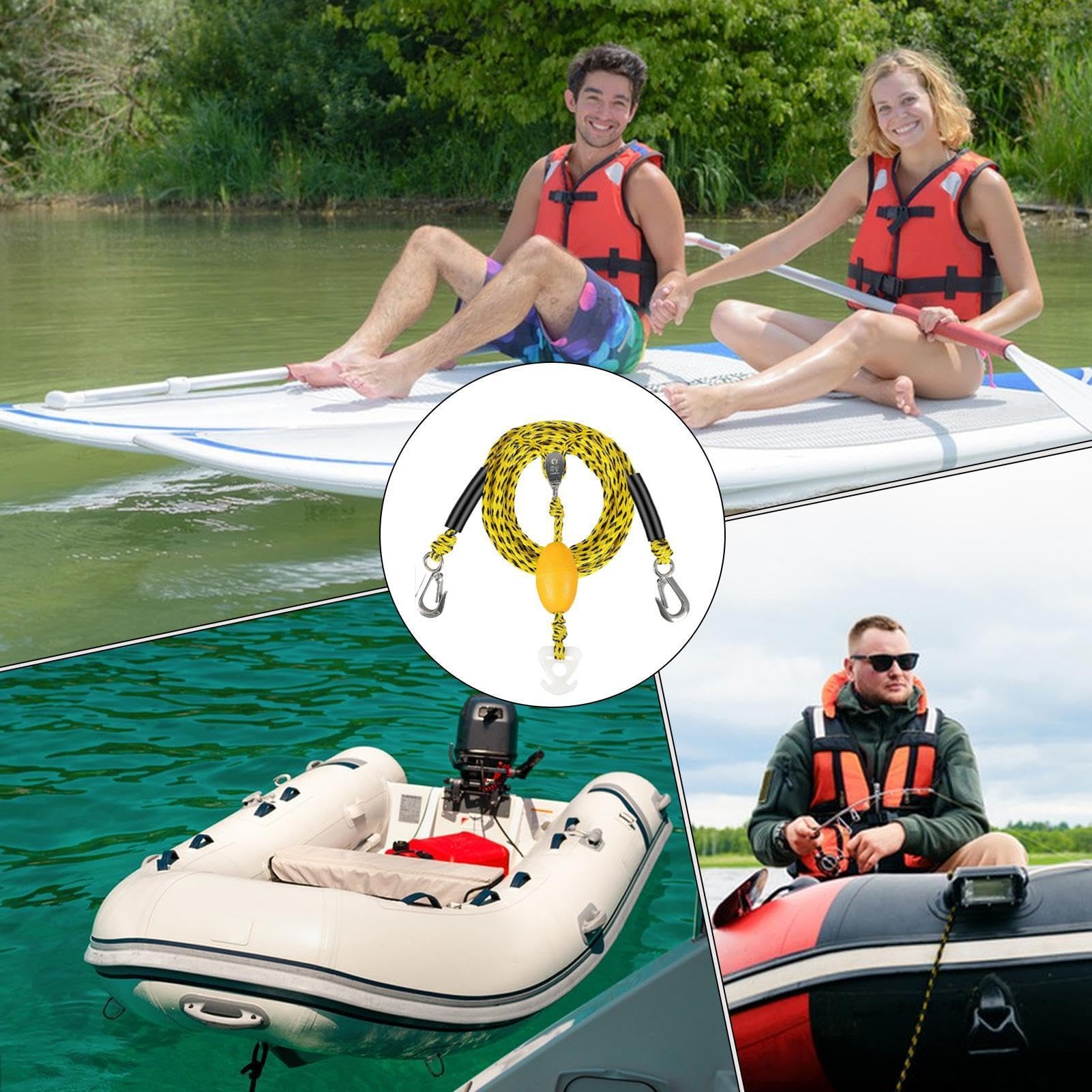 Boots Schleppseil Für Tubing - Zugleine Für Bis Zu 4 Nutzer | Mit Haken Und 360° Drehbare Umlenkrolle Ski-Schleppseil - Für Schwimmball, Ponton, Aufblasbare Bar, Kajak, Wasserski, Wassersport, Pool