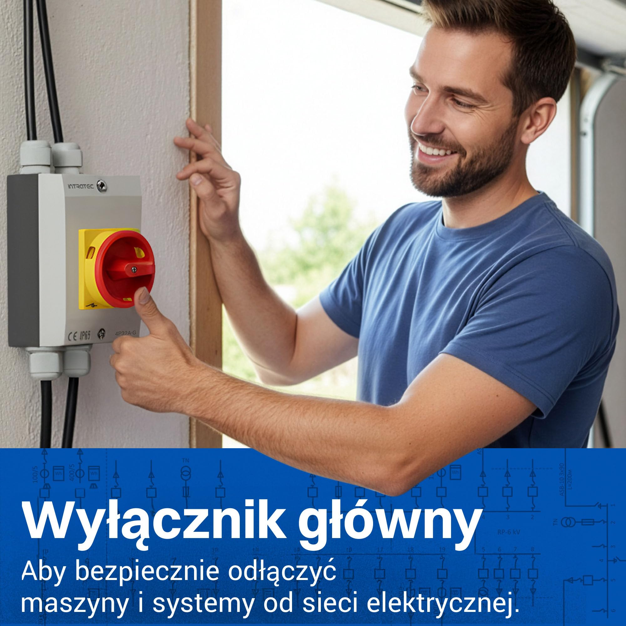 Intratec przełącznik główny 32A 4-biegunowy – IP65 wyłącznik izolacyjny w obudowie z tworzywa – montaż natynkowy, przełącznik obrotowy 230V 400V do maszyn, instalacji i zastosowań przemysłowych