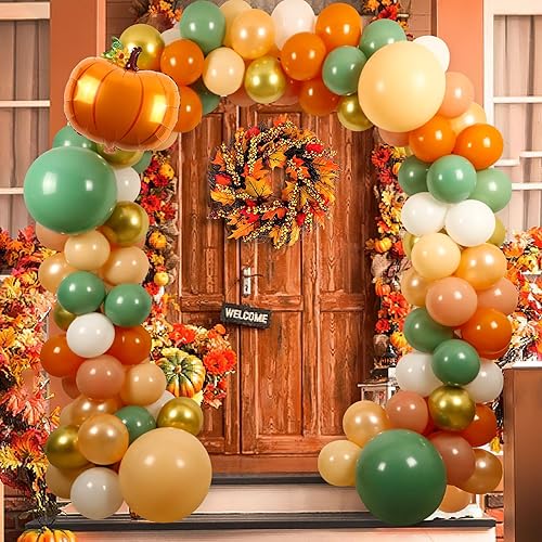 Miniatura 3 de Kit de guirnalda de arco de globos de otoño, 18 pulgadas, 10 pulgadas, 5 pulgadas, retro, verde, naranja quemado, dorado, decoraciones de otoño para
