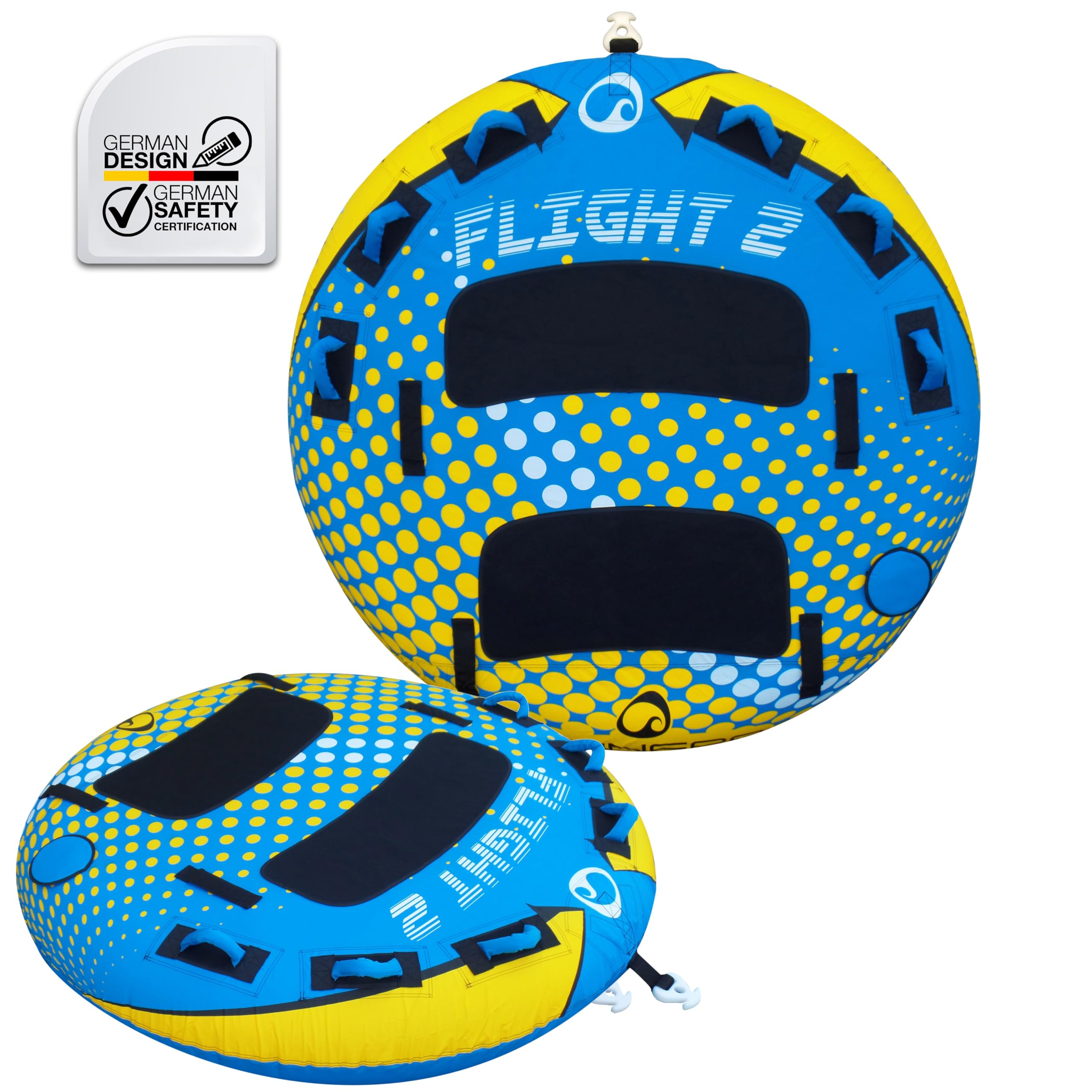 SPINERA Flight Towable Tube 1–4 Personen – Aufblasbarer Wasserreifen für Boot, Full Covered, 420/840 Denir,Eva-Polster, Boston Valve – Quick Connector Hook, Acttion 100%