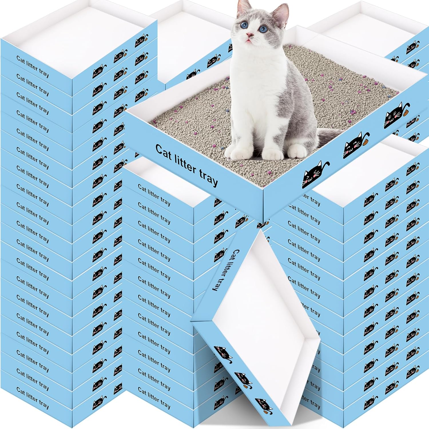 Tioncy 90 Pcs Disposable Litter Boxes for Cats Disposable Cat Litter Box Foldable
