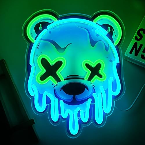 Miniatura 2 de Letrero de neón de oso de hielo, letrero LED genial para decoración de pared, alimentado por USB, luz LED de oso de anime de brillo ajustable para