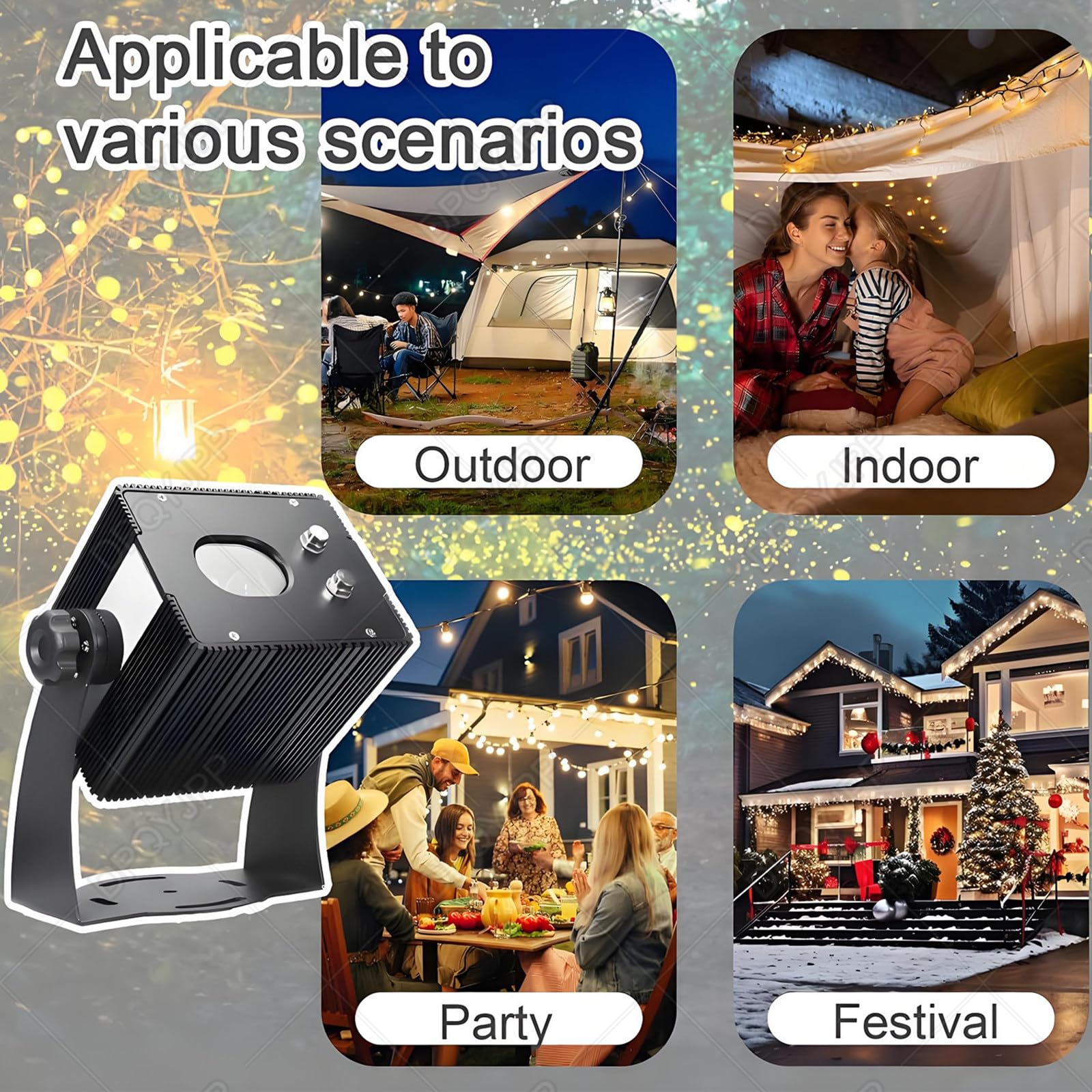 Proiettore Luminoso dinamico a Forma lucciola 20 W, luci Natale Esterno, faretto LED Giardino Impermeabile IP65 con Effetto Stelle e multieffetti, per Decorazione Giardini e patii.