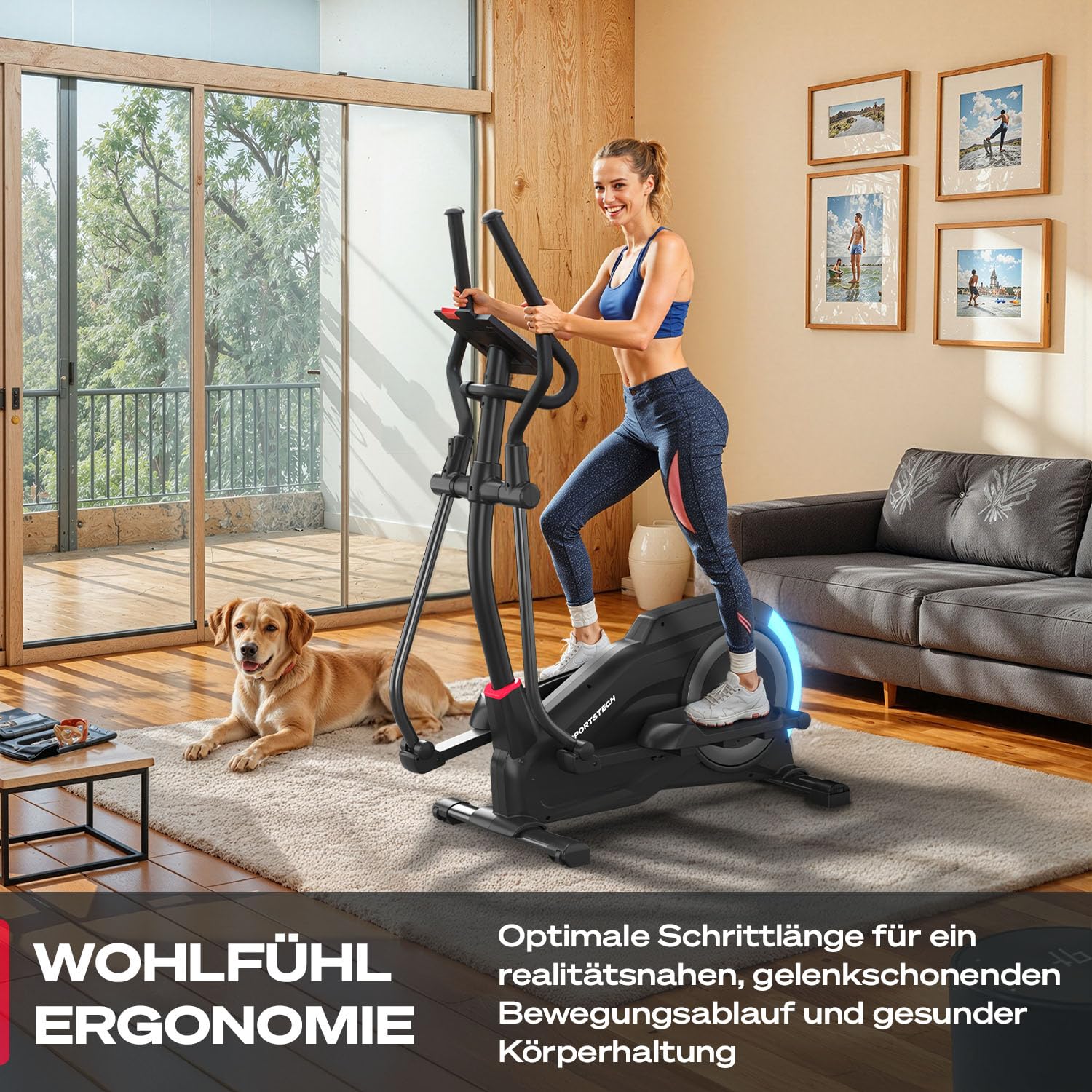 Sportstech CX700 Crosstrainer für Zuhause, Ellipsentrainer für Zuhause, Stepper Alternative mit 24 kg Schwungmasse, 24 Widerstandsstufen, leise, App, Bluetooth, Pulssensor, LCD Display, LED