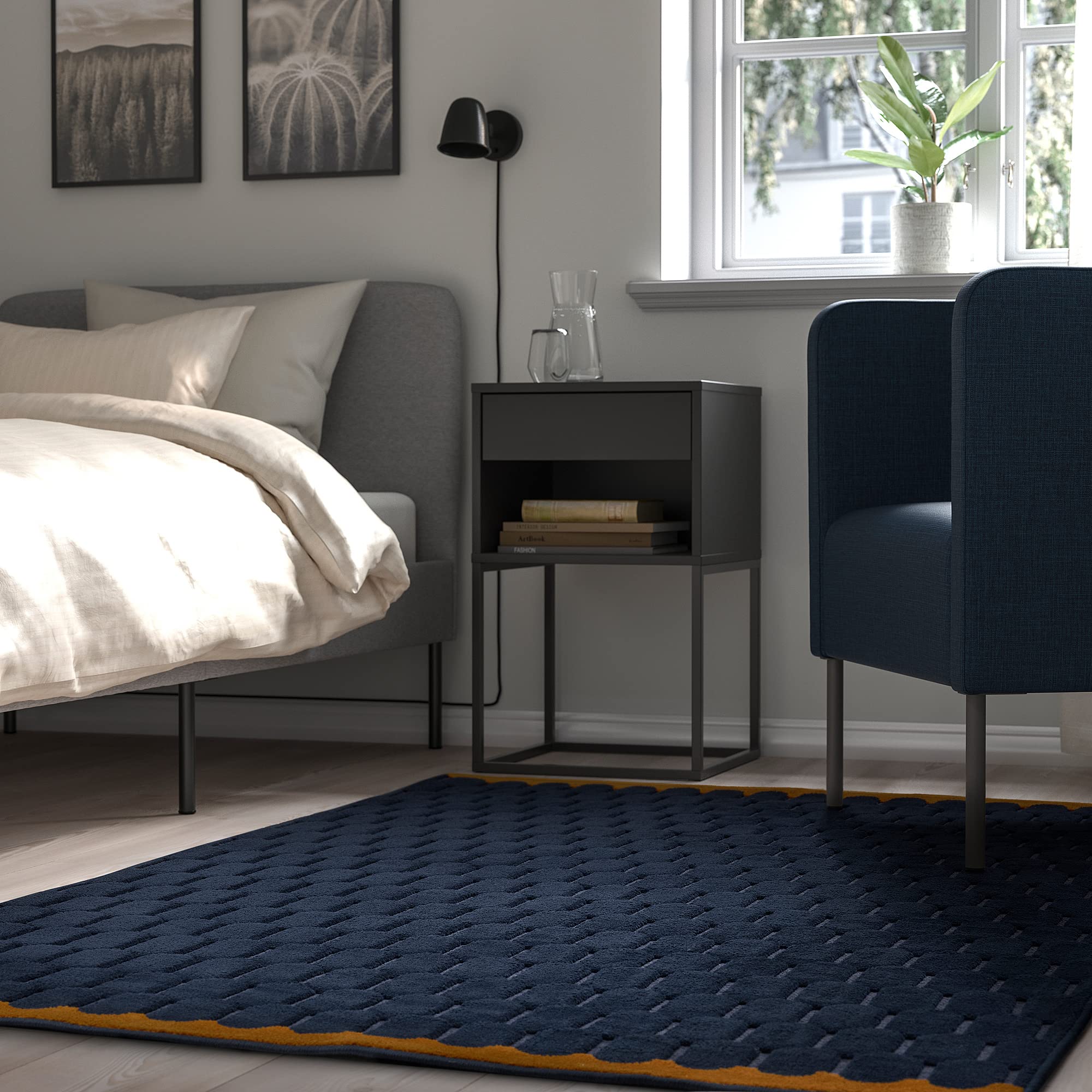 IKEA NÖVLING Rug, Low Pile, 128x195 cm, Dark Blue/Yellow-Brown