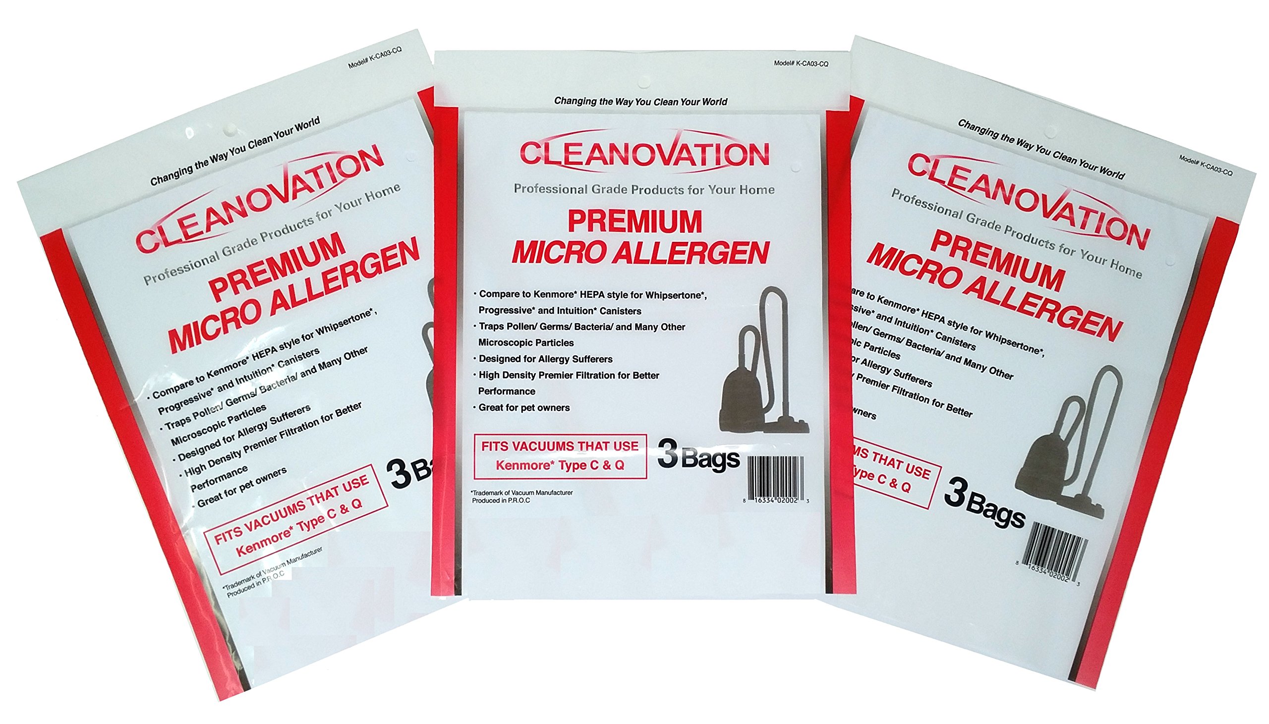 Vacuum Cleaner Bags generic replacement for Kenmore C & Q, 5055, 50557, 50558; Panasonic Type C; 9-pack - Micro Allergen Bag, Lined Allergen Bags, Micro Lined Bags