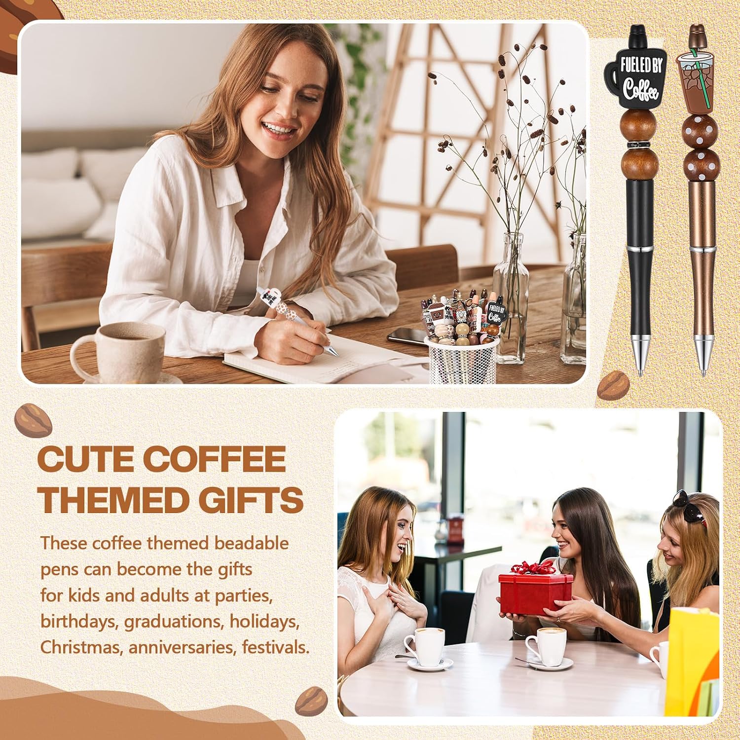 Geyee 12 Set Beadable Pens DIY Bead Pens, Multicolor, Coffee image 4