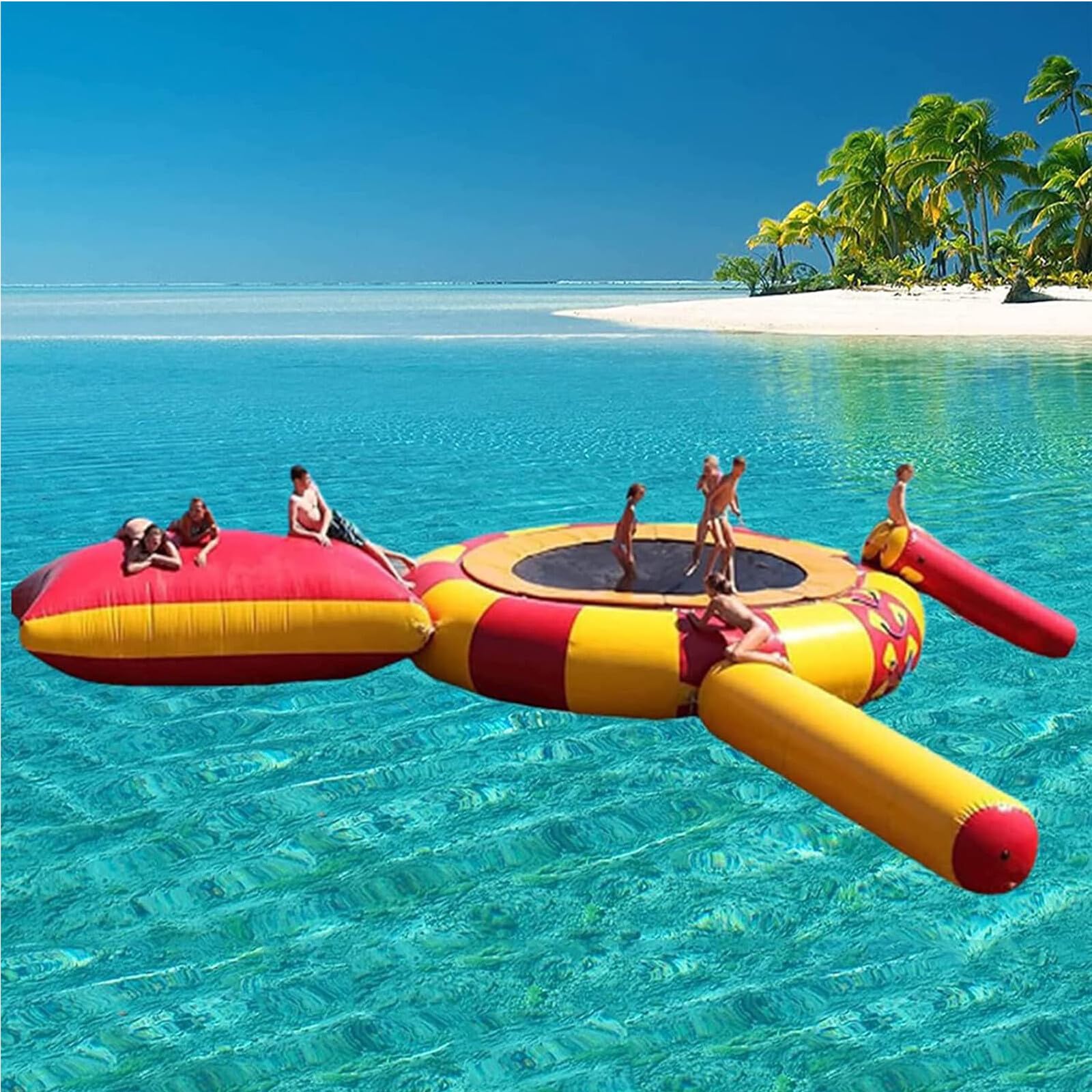Floating Water Jumping Trampoline, Inflatable Water Trampoline, 10Ft/13Ft/16Ft Water Jumping Toy, Leisure Water Trampoline with Slide/Tube/Jumping Pillow Bag