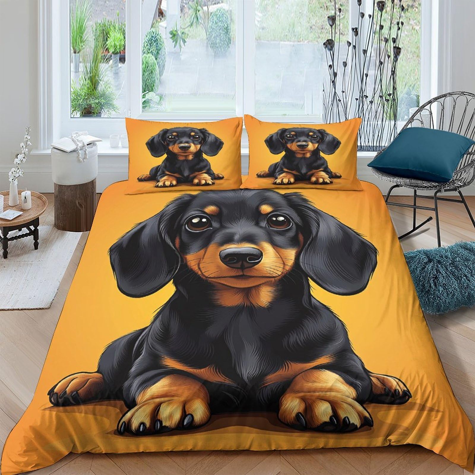Ctjqhvkz Style-8 3D Printed Black Dachshund Fitted Sheet Microfiber Orange Dog Pattern Mattress Cover For Bedroom Dorm Easy Care Single（135X200cm）