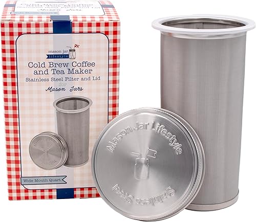 Miniatura 9 de Filtro de acero inoxidable para café y té de 16 onzas para tarros Mason con tapa y 2 sellos de silicona (sin tarro)