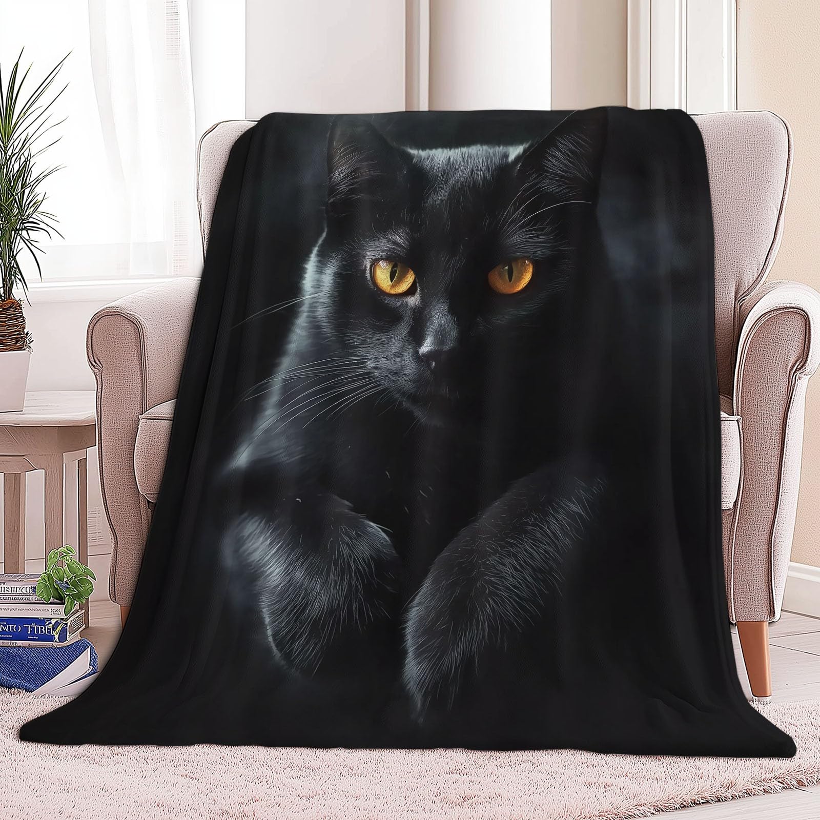 wohndecke Tier Schwarze Katze, Super Weiche Gemütliche Warme Flanell-Wurfdecke, leichte dekorative Klimaanlagen-Decke, Sofa Couch Wohnzimmerdekoration für Erwachsene Kinder Büro 150 x 200 cm