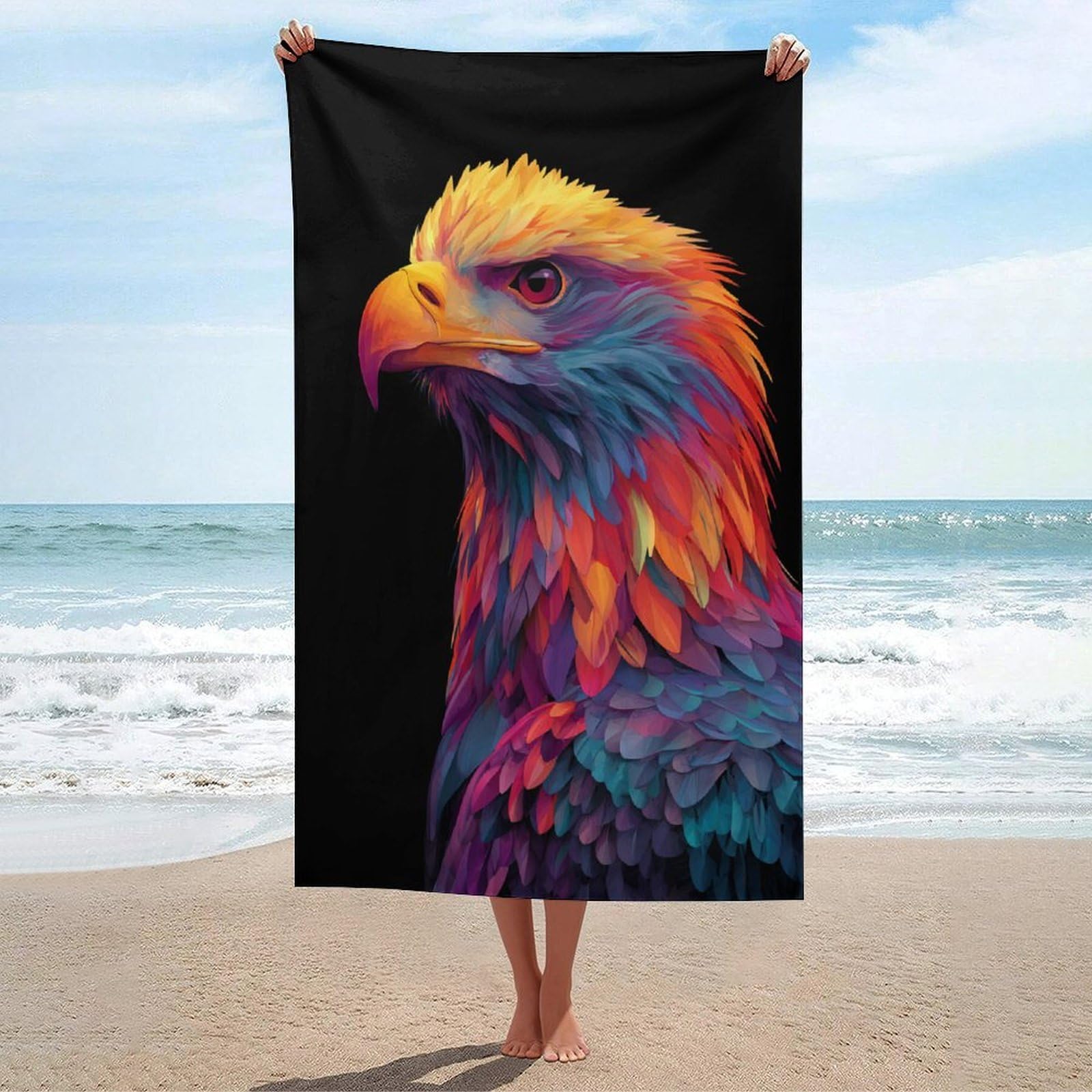 LSRCPD Colorful Animal Eagle Beach Towel Sand Free Microfiber Large Shower Towels Multipurpose Absorbent for Bathroom Pool 130x80 CM