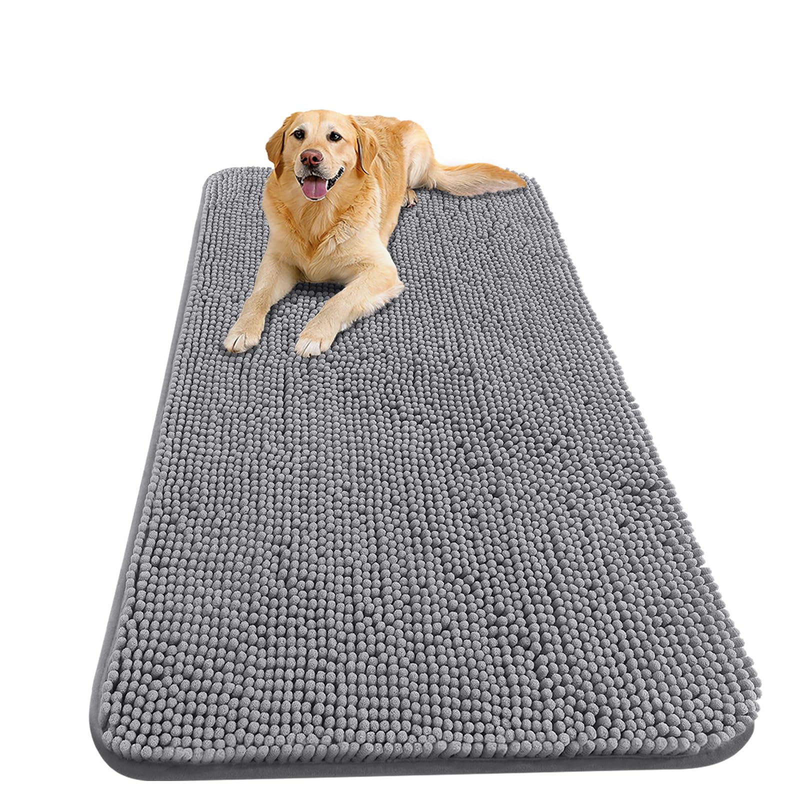 Smiry Dog Door Mat for Muddy Paws 48x30, Absorbs Moisture and Dirt Doormat, Non-Slip Washable Quick Dry Chenille Front Door Mat Indoor Entrance, Entryway Carpet for Inside Floor, Grey