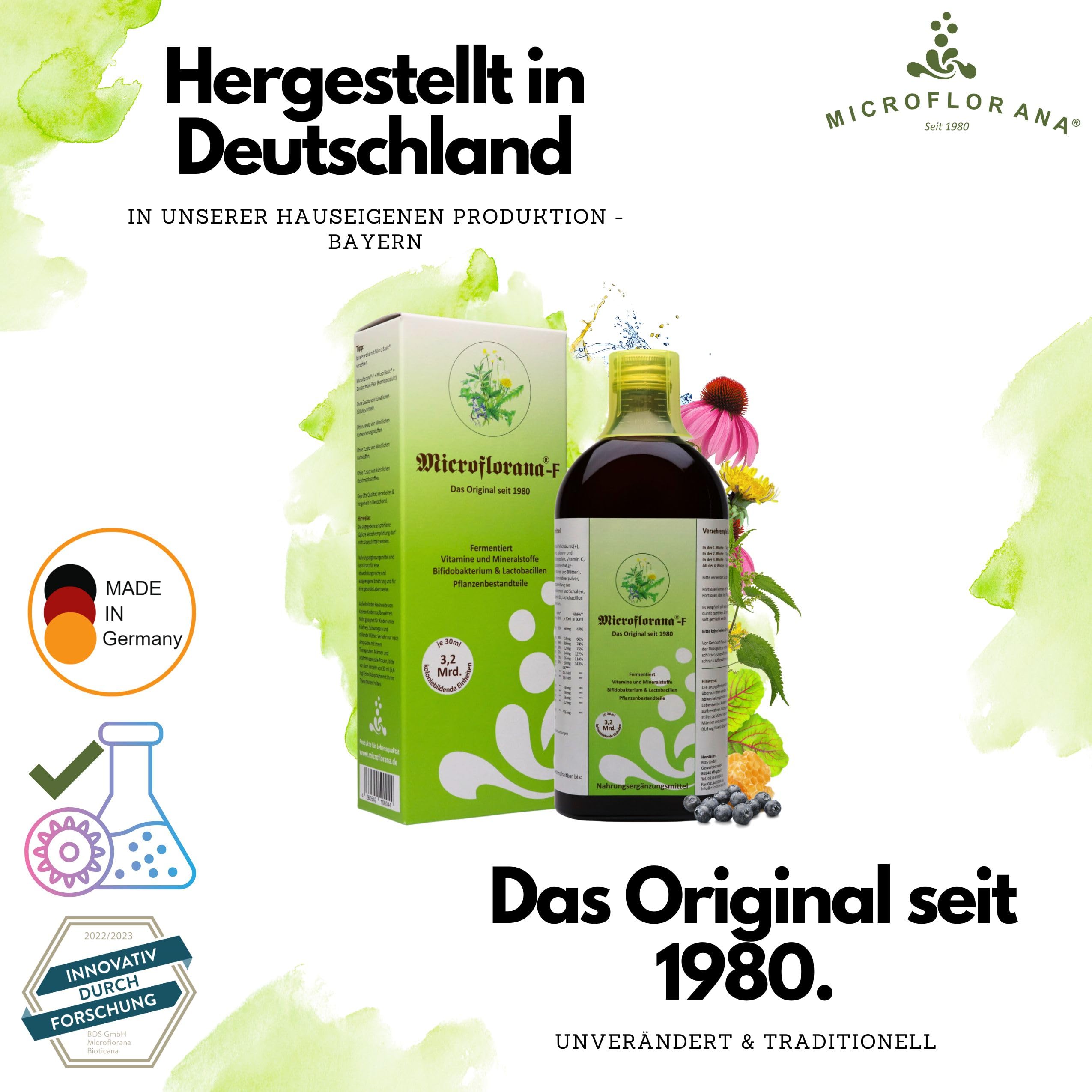 F - Probiotika - Darmsanierung - Ansiedlungsfähige Bakterienstämme - Vitamine und Mineralstoffe - inkl. Dosierhilfe - Pflanzenbestandteile - Probiotika flüssig - Seit 1980-500 ml