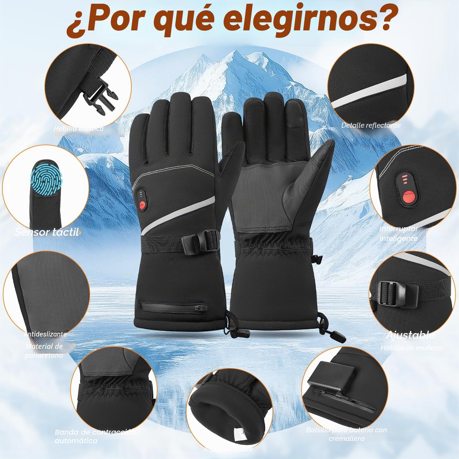 Guantes Calentados Recargables 7.4V 20000mAh para Moto Esquí Motociclismo