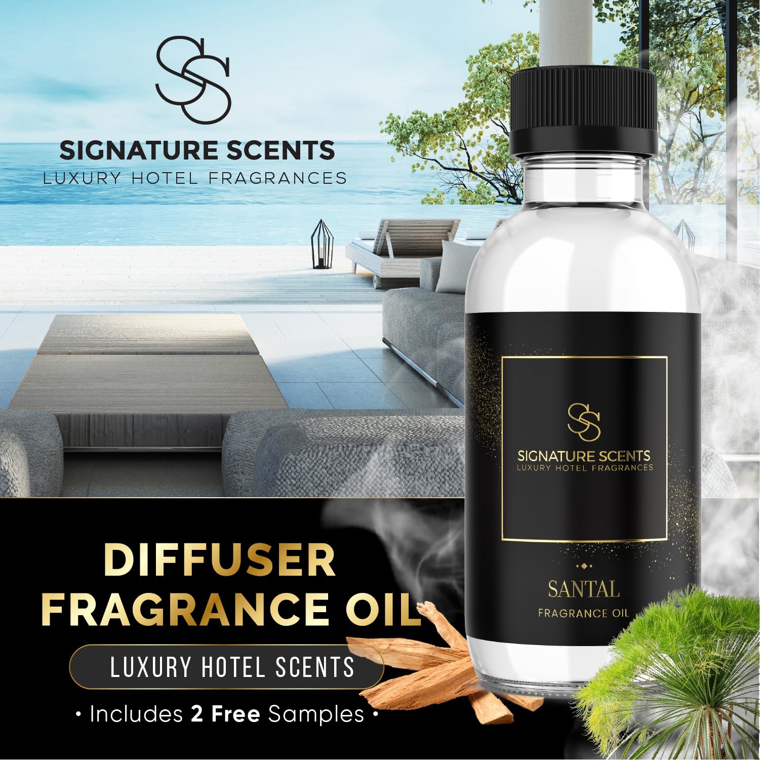 Luxury Hotel Diffuser Oil for Hotels and Homes - Aromatherapy Oils for use with an Essential Oil Diffuser at Home - Fragrance-Scent Diffuser Oil Blend (Santal) 4.05fl oz (120ml)