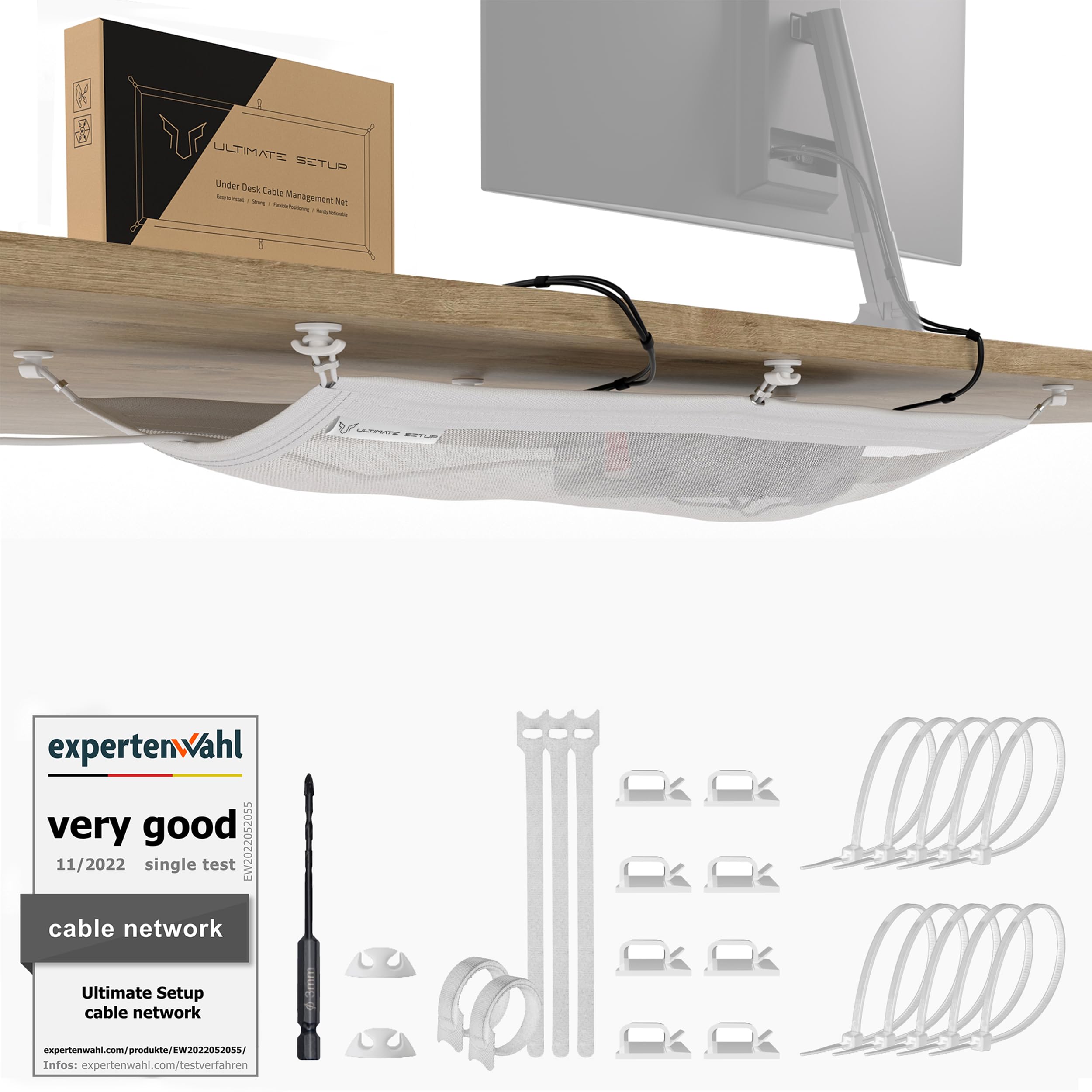 Cable management scrivania - Raccogli cavi scrivania sotto - Porta cavi scrivania - nascondi cavi scrivania - Organizer cavi scrivania - Passacavi scrivania - canalina passacavi scrivania (bianco)