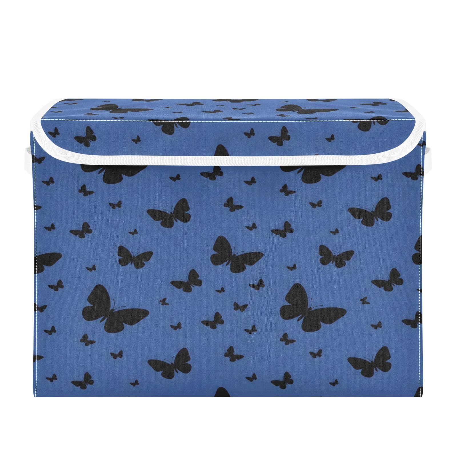 Ewusp Butterfly Fabric Storage Bin with Lid, Decorative Foldable Storage Basket with Handles, Stackable Closet Shelf Organiser Box for Clothes, Books, Bedroom, Living Room
