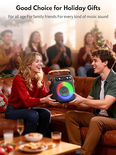 Miniatura 9 de Máquina de karaoke, portátil Bluetooth 5.2 Karaoke con 2 micrófonos inalámbricos, woofer y ajuste de agudos de graves y agudos, altavoz de karaoke