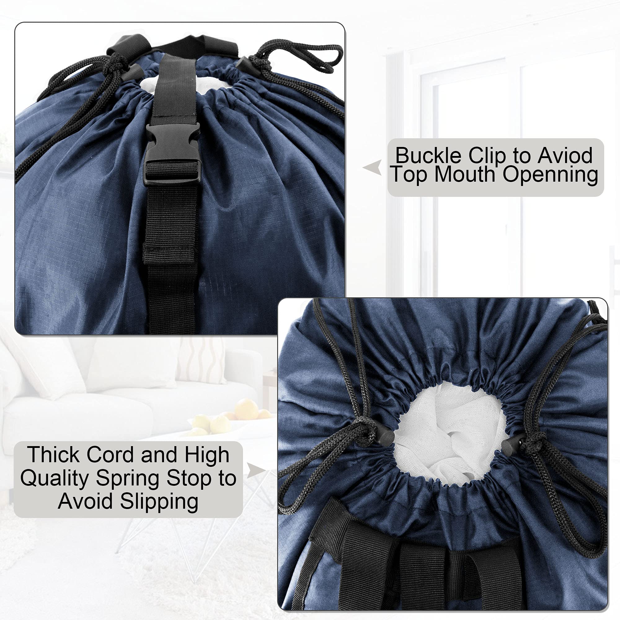 BeeGreen Mochila de lavandería extra grande y resistente, azul oscuro, 16 x 32 pulgadas, con bolsillo frontal con cremallera